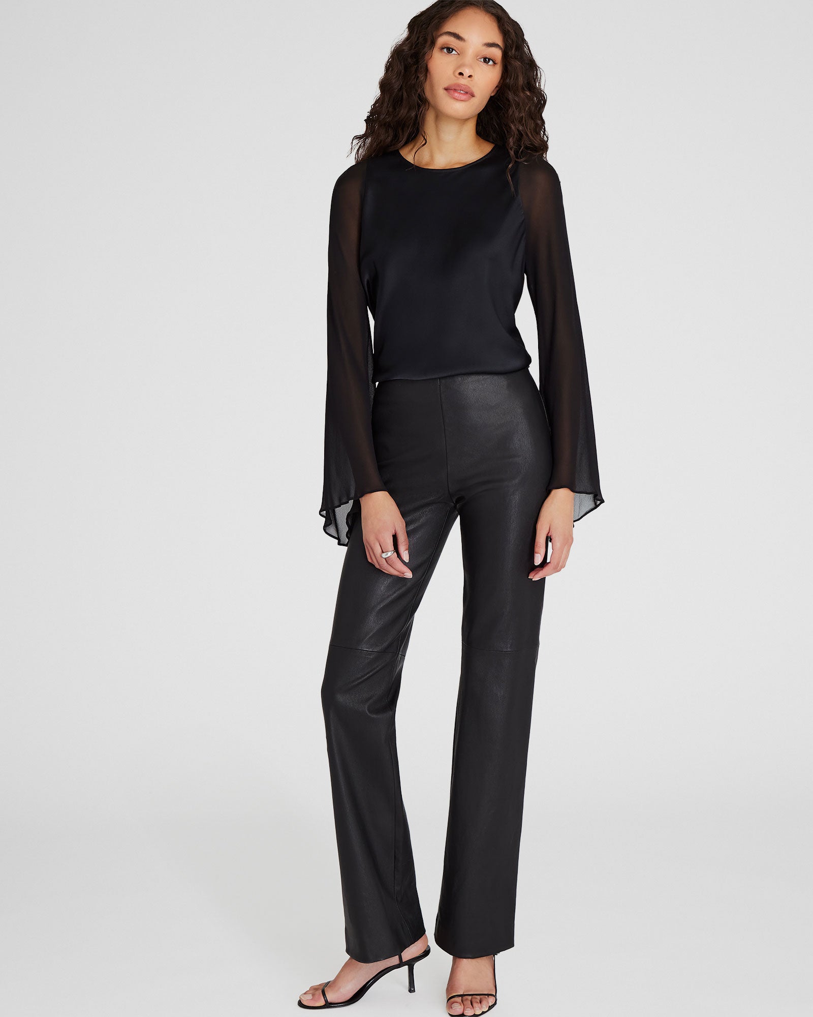 CLUB MONACO - Flutter-Sleeve Silk Blouse - Black