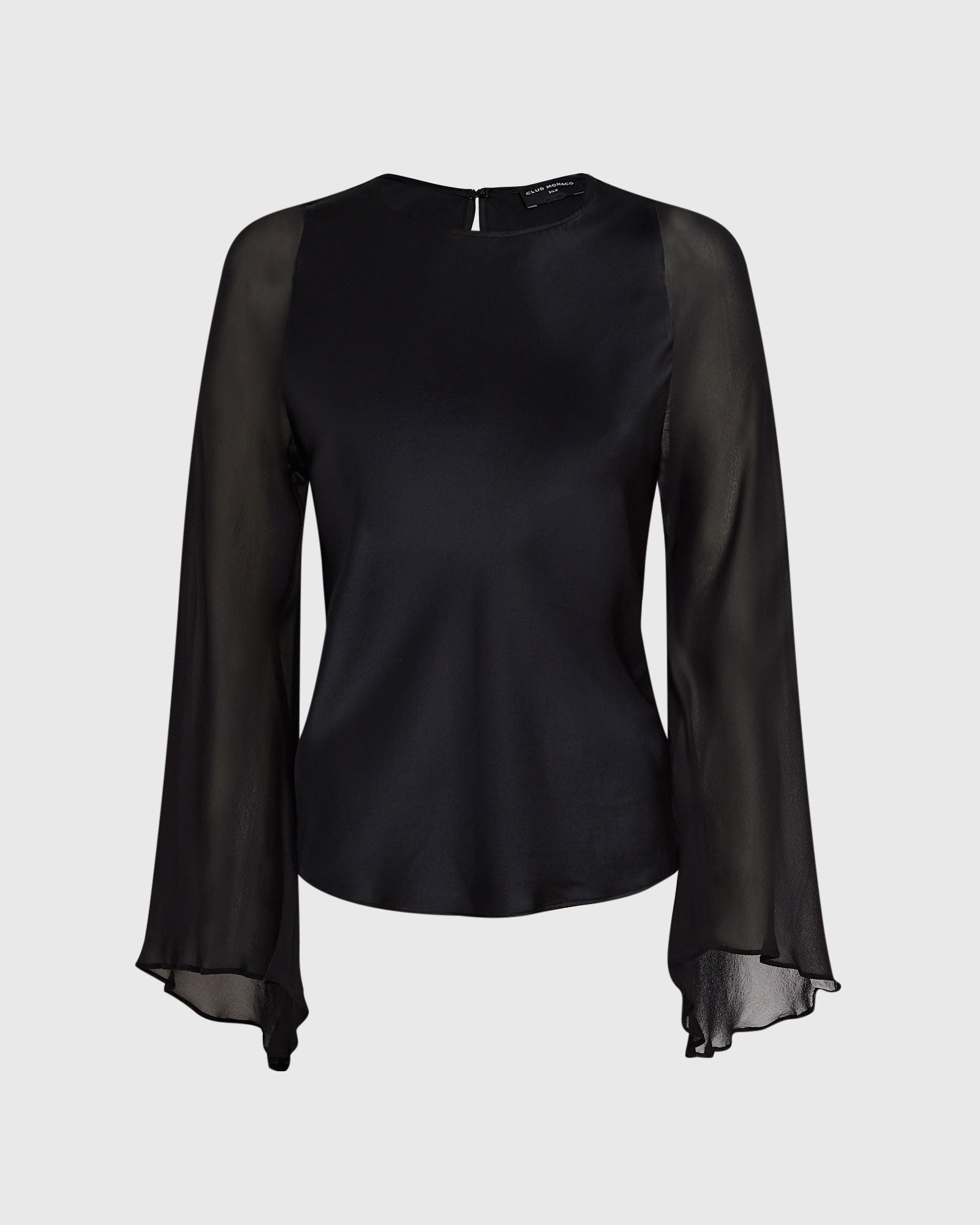 CLUB MONACO - Flutter-Sleeve Silk Blouse - Black