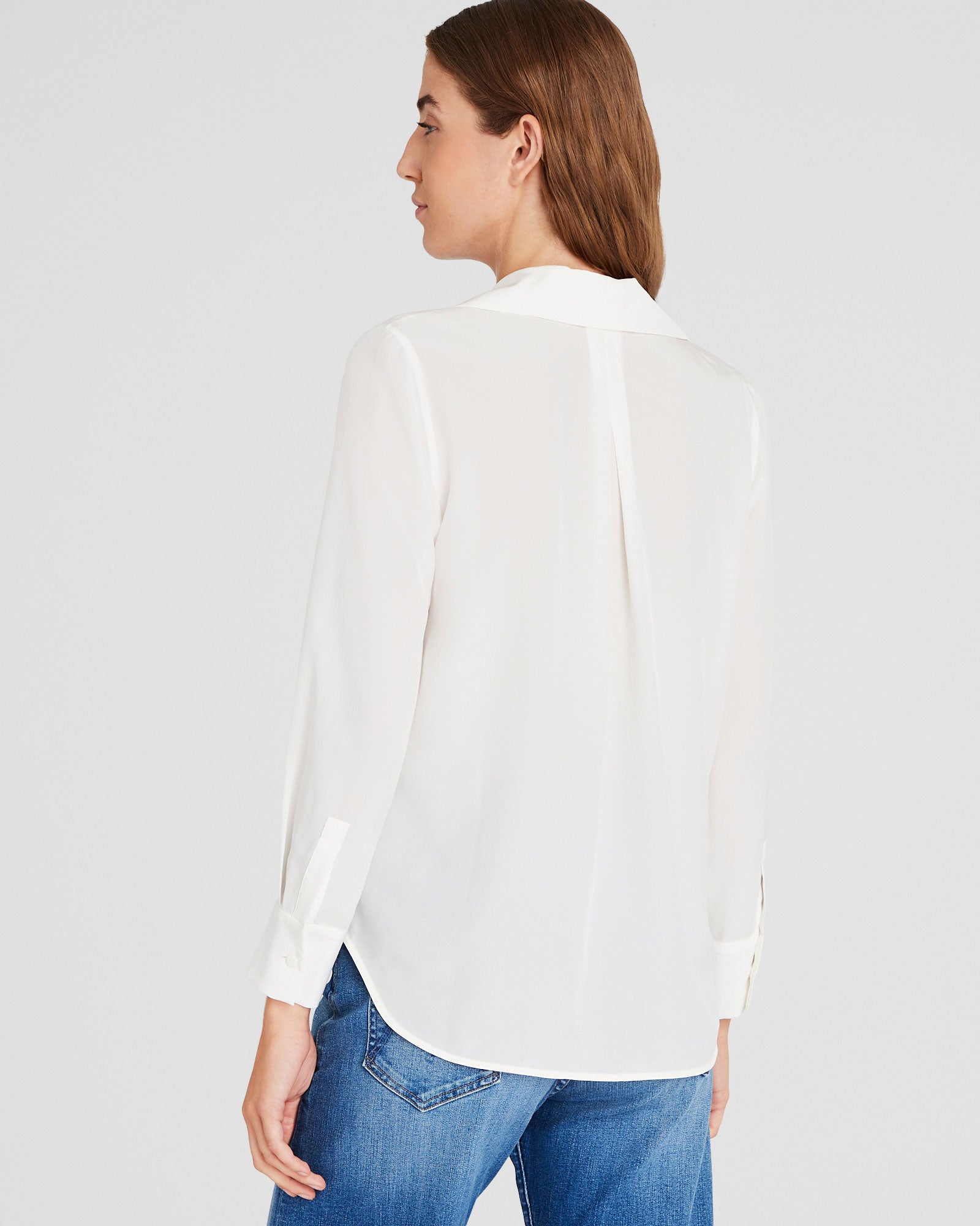 CLUB MONACO - Silk Open-Neck Blouse - White