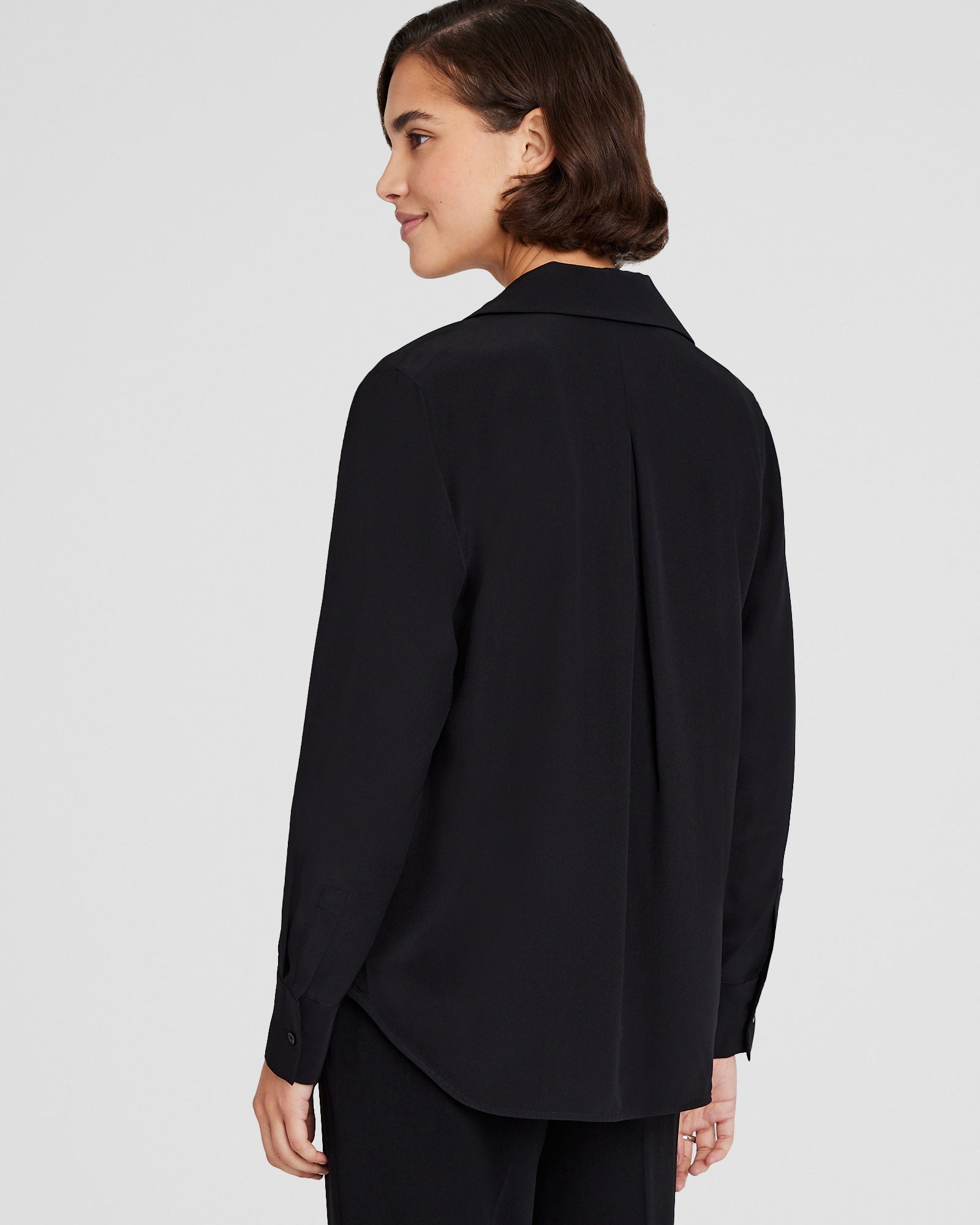 CLUB MONACO - Silk Open-Neck Blouse - Black