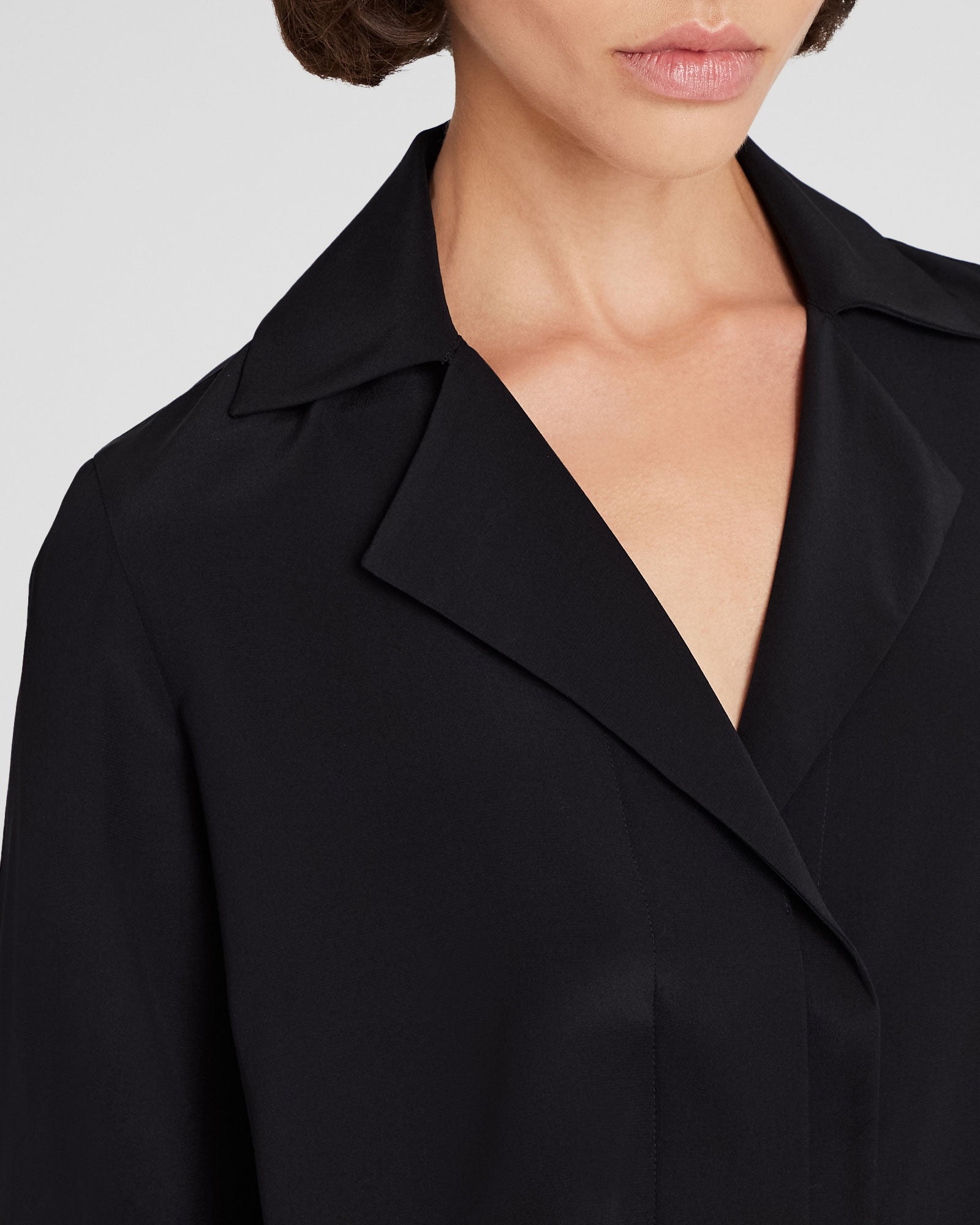 CLUB MONACO - Silk Open-Neck Blouse - Black