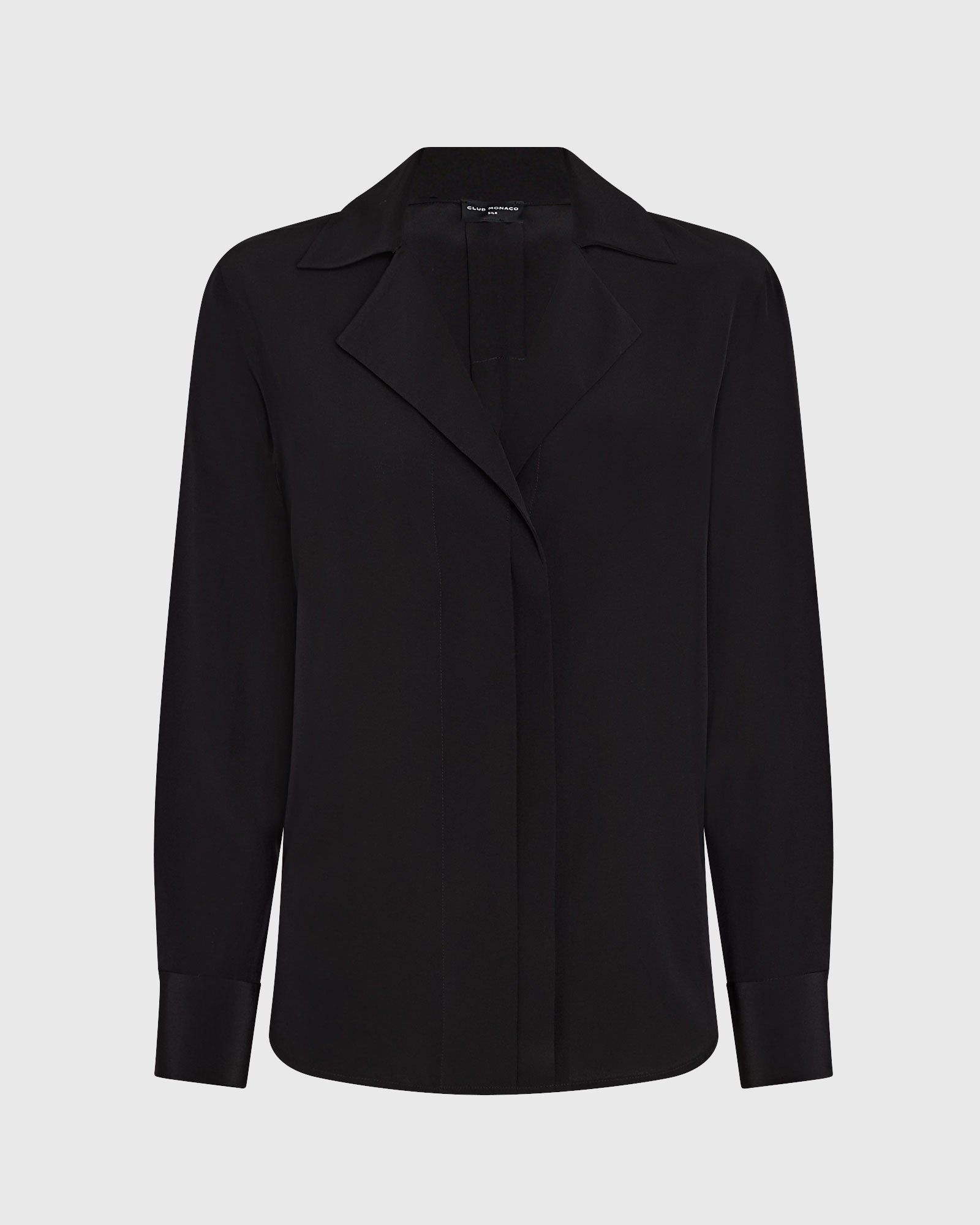 CLUB MONACO - Silk Open-Neck Blouse - Black