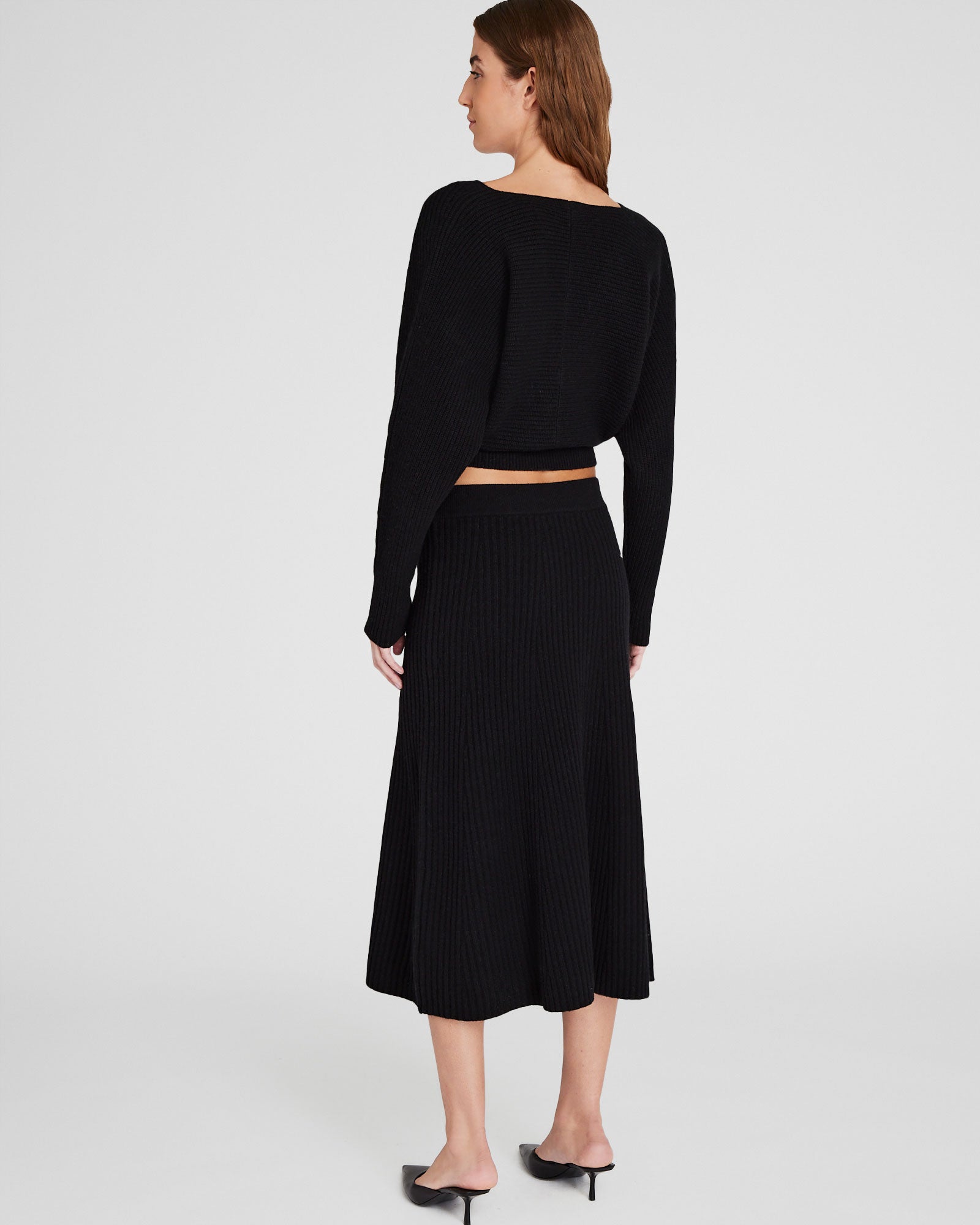 CLUB MONACO - Jupe évasée en maille côtelée - Noir