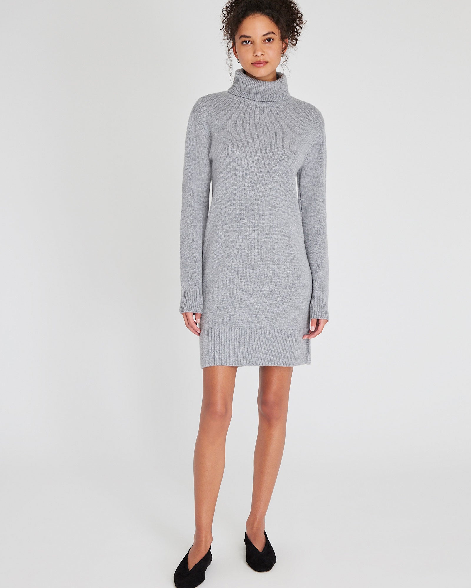 CLUB MONACO - Wool-Cashmere Blend Mini Turtleneck Dress - Medium Heather Grey