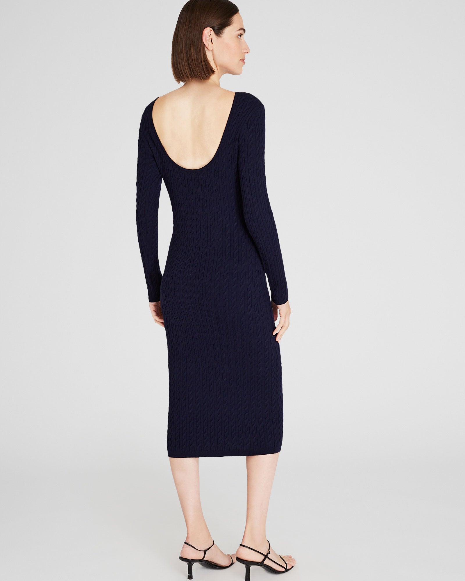 CLUB MONACO - Open Back Cable-Knit Midi Dress - Navy