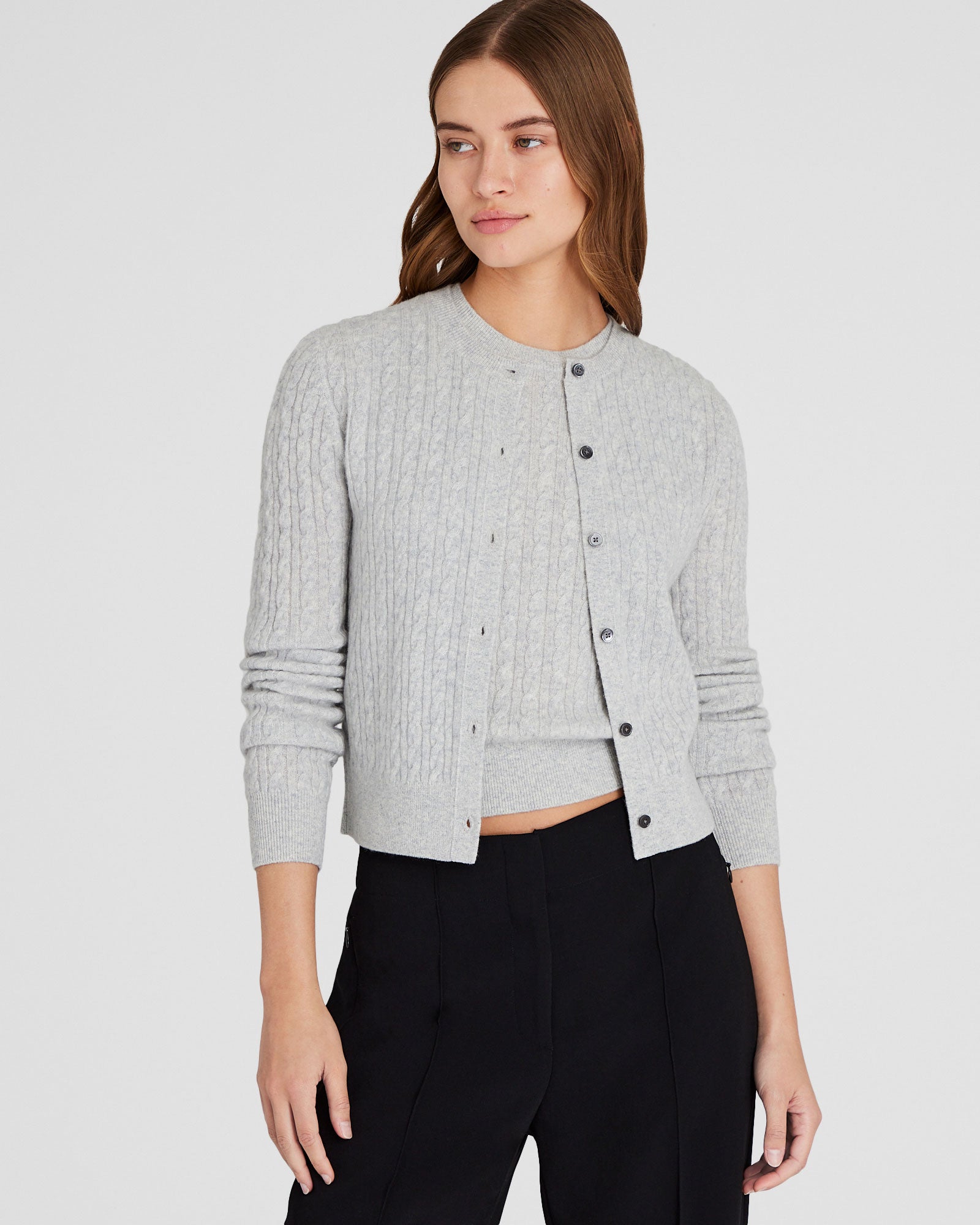 CLUB MONACO - Cardigan en cachemire à mini torsades - Gris Chiné Clair