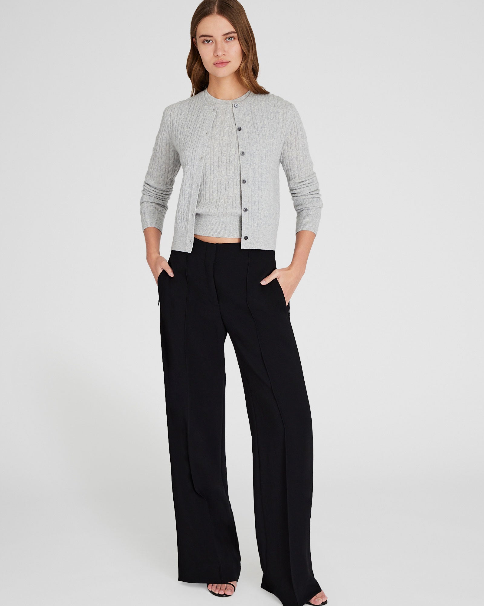 CLUB MONACO - Cardigan en cachemire à mini torsades - Gris Chiné Clair
