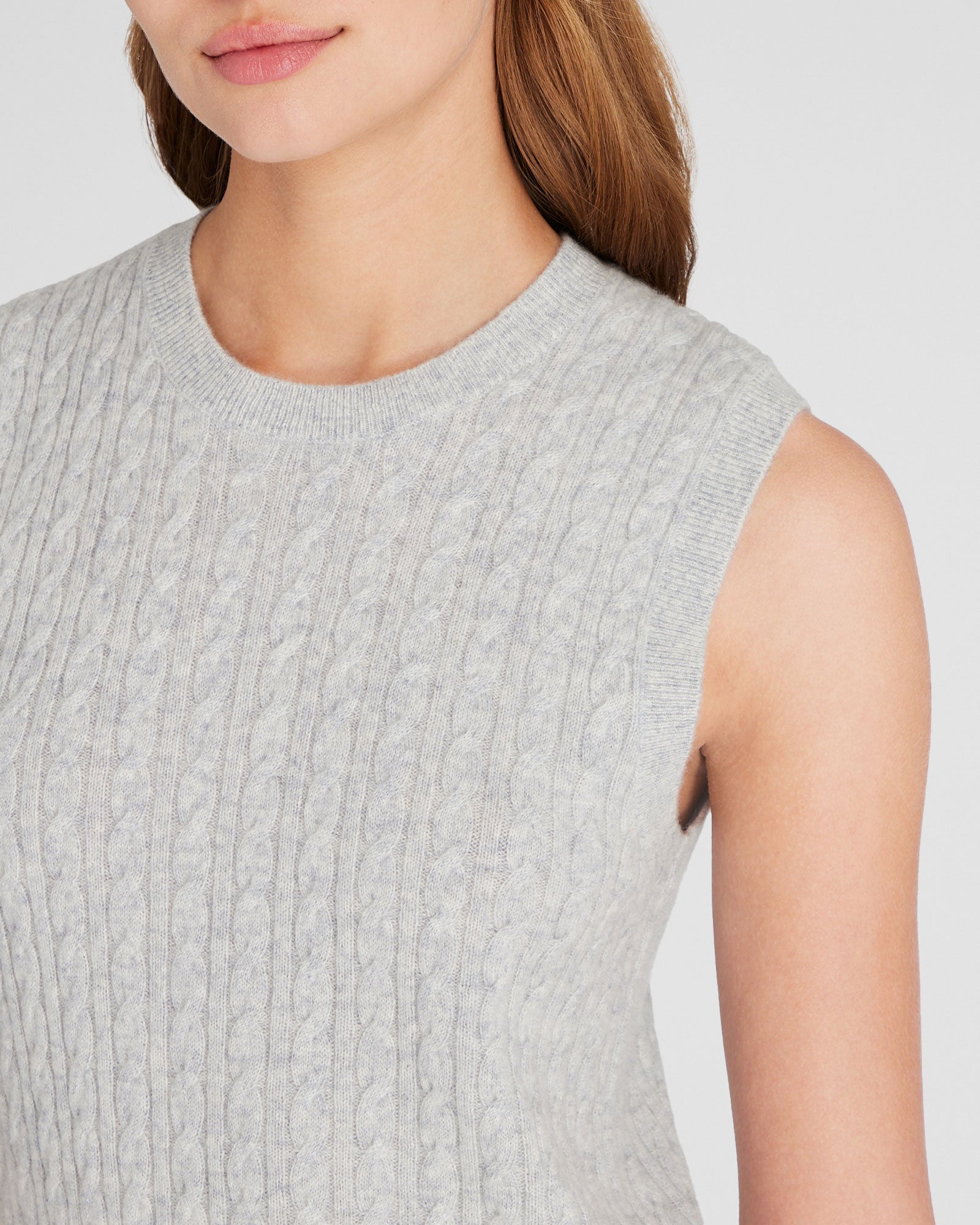 CLUB MONACO - Haut sans manches en cachemire à mini torsades - Gris Chiné Clair