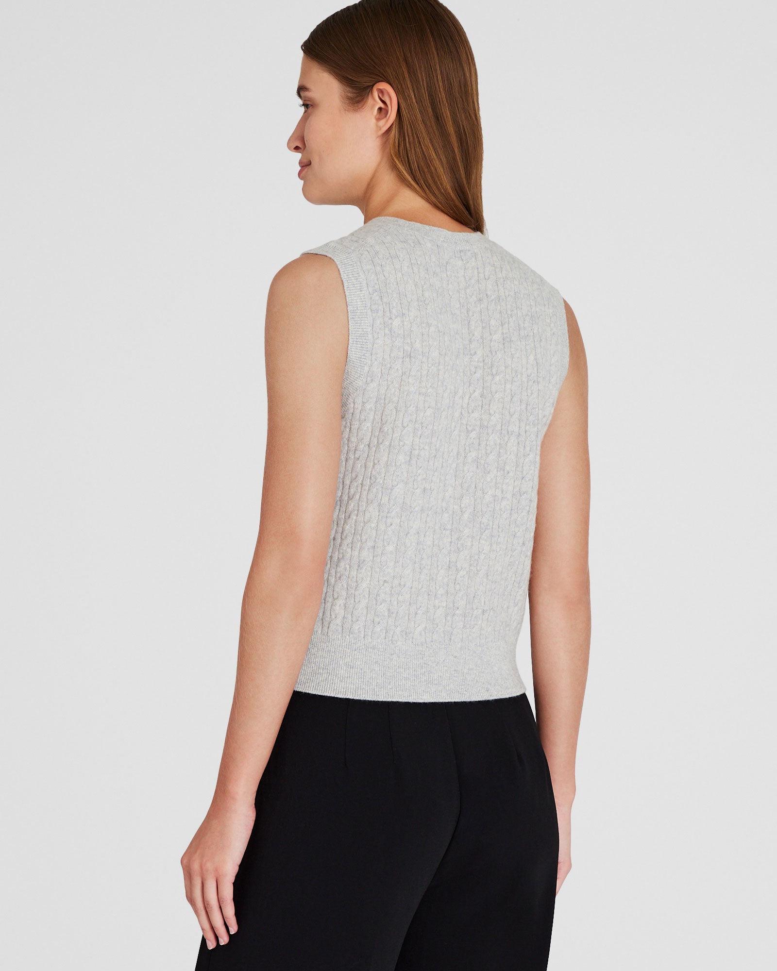CLUB MONACO - Haut sans manches en cachemire à mini torsades - Gris Chiné Clair