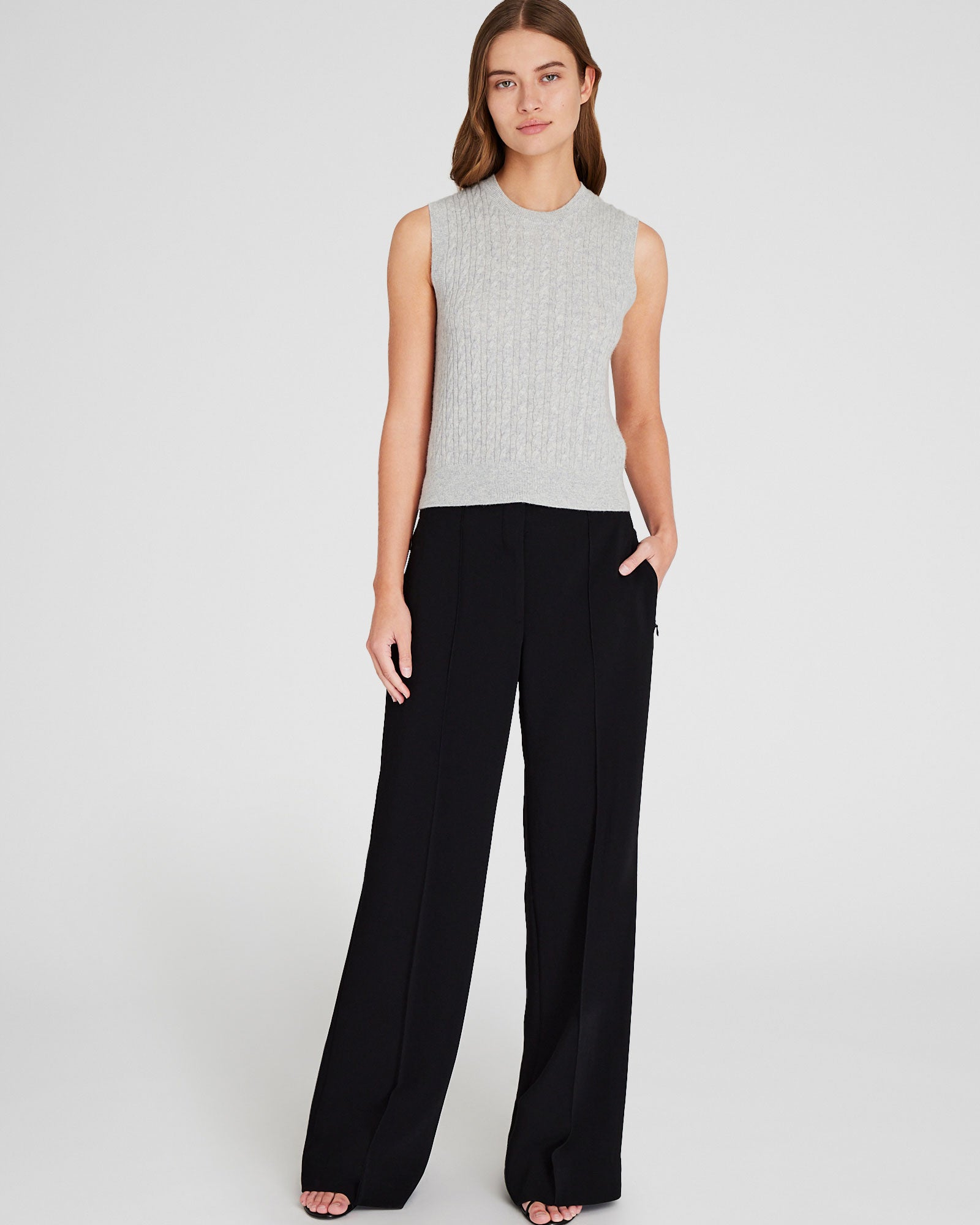 CLUB MONACO - Haut sans manches en cachemire à mini torsades - Gris Chiné Clair
