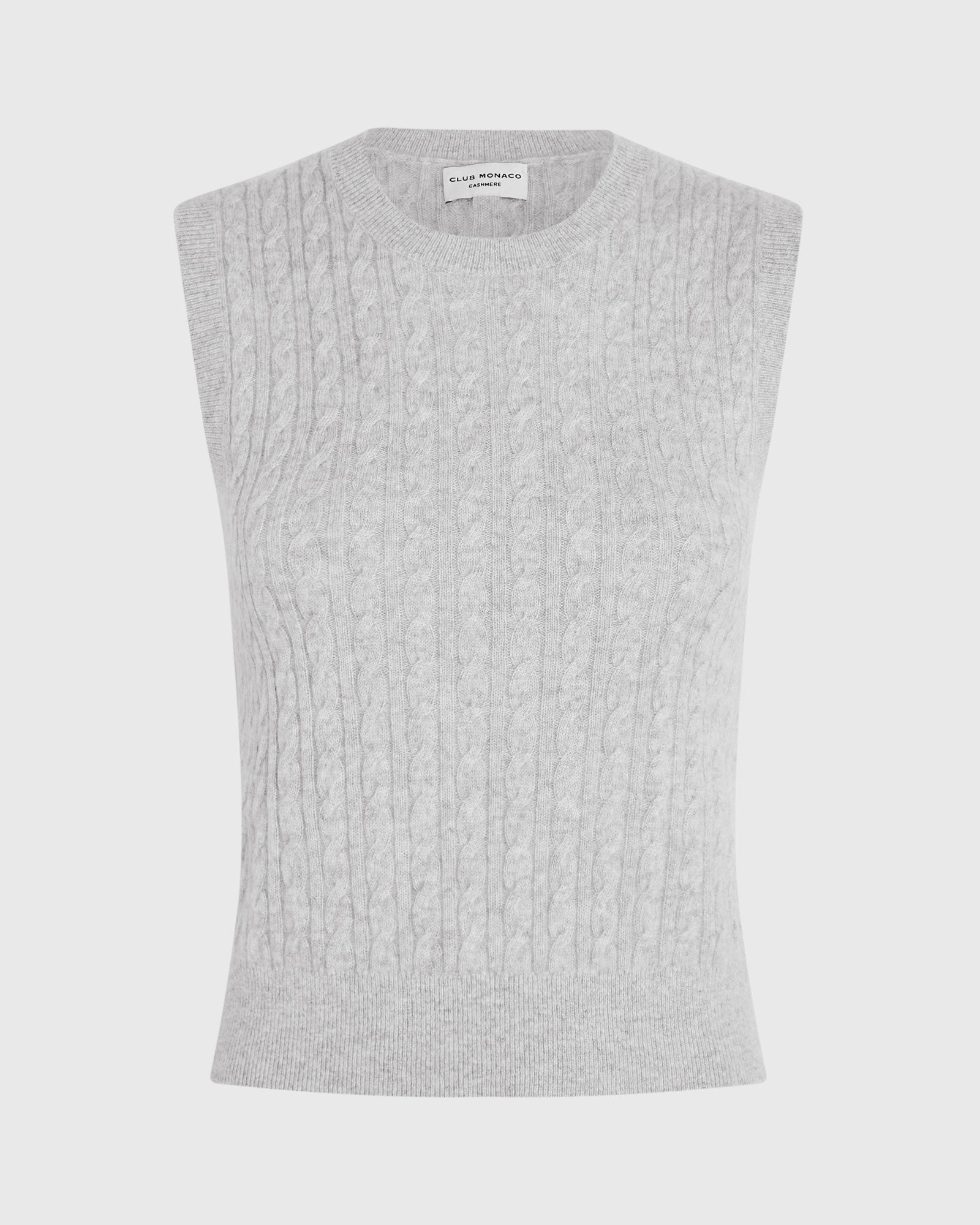 CLUB MONACO - Haut sans manches en cachemire à mini torsades - Gris Chiné Clair