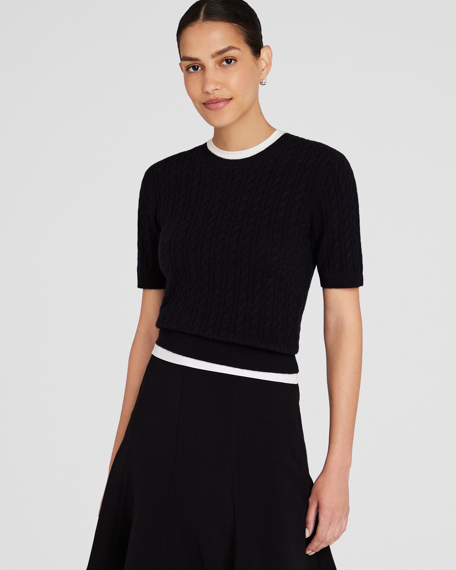 CLUB MONACO - Cashmere Mini-Cable Short-Sleeve Sweater - Black