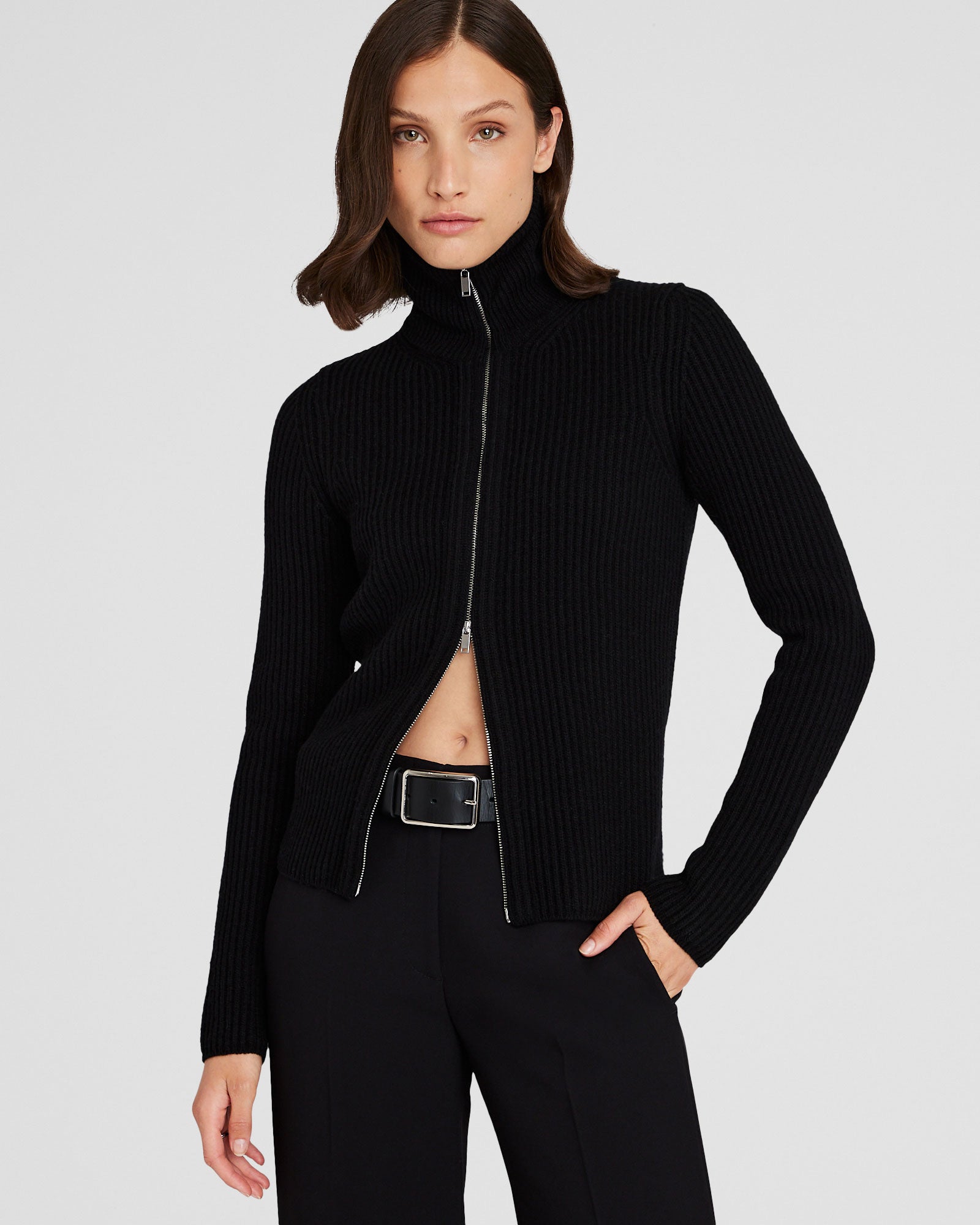 CLUB MONACO - Slim Rib Full-Zip Sweater - Noir