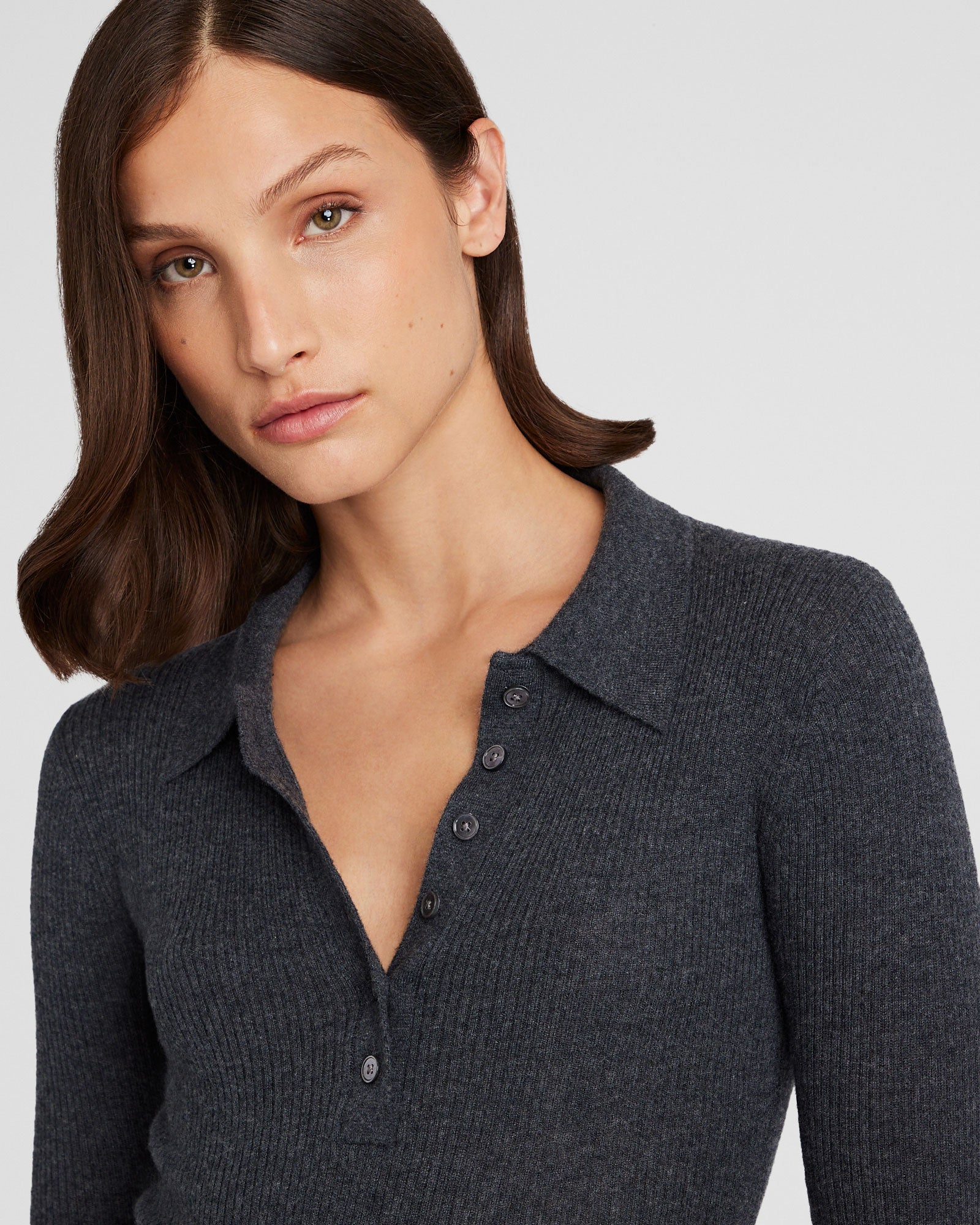 CLUB MONACO - Cashmere Rib Polo - Charcoal