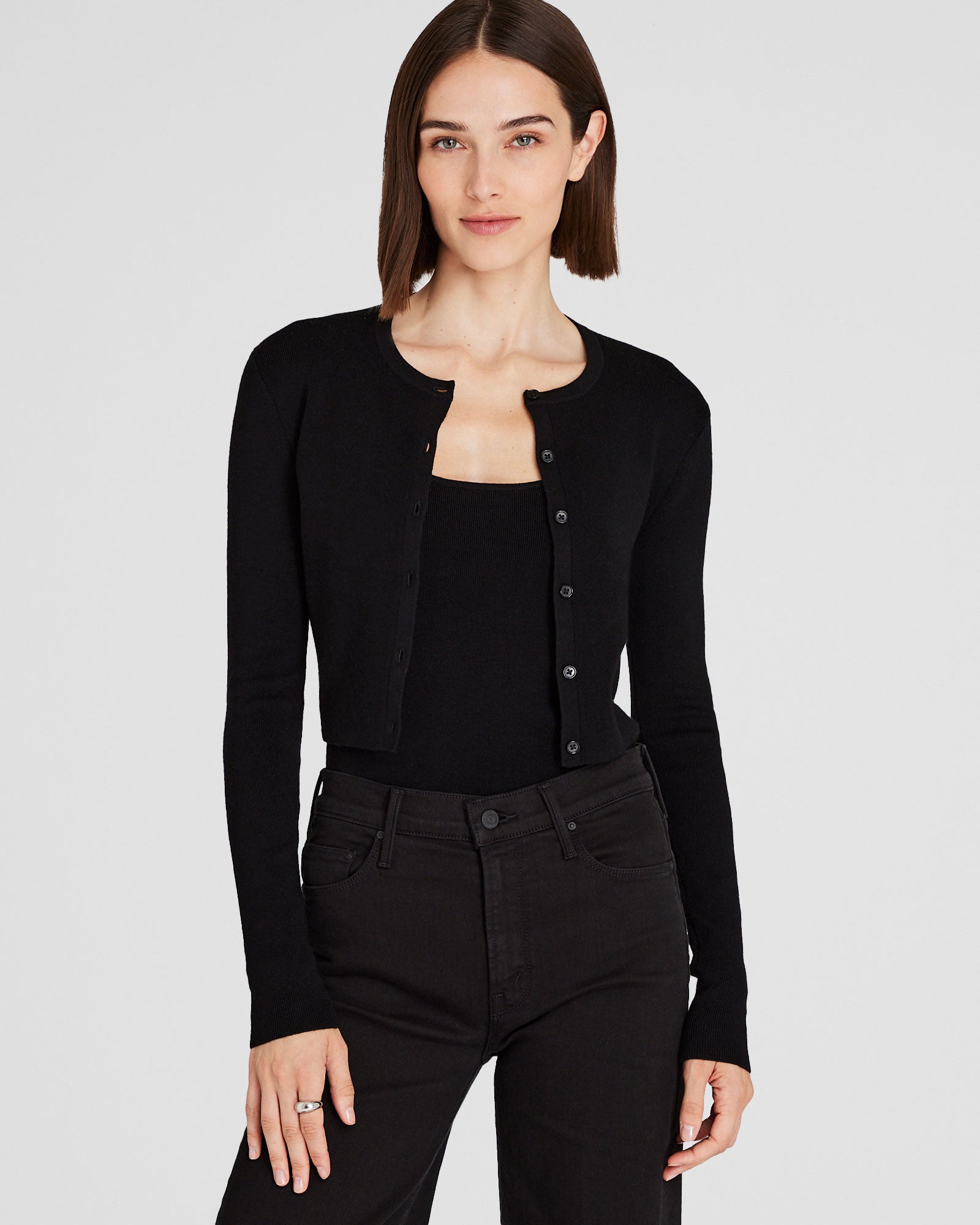 CLUB MONACO - Merino Rib Cropped Cardigan - Black