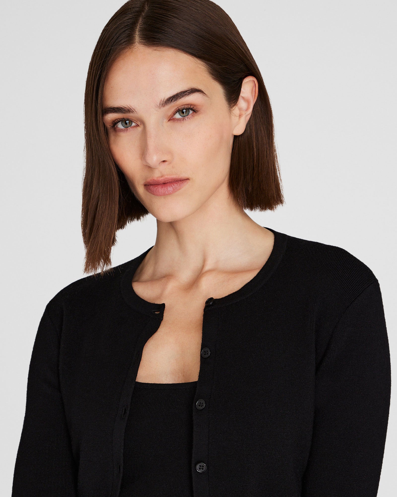 CLUB MONACO - Merino Rib Cropped Cardigan - Black