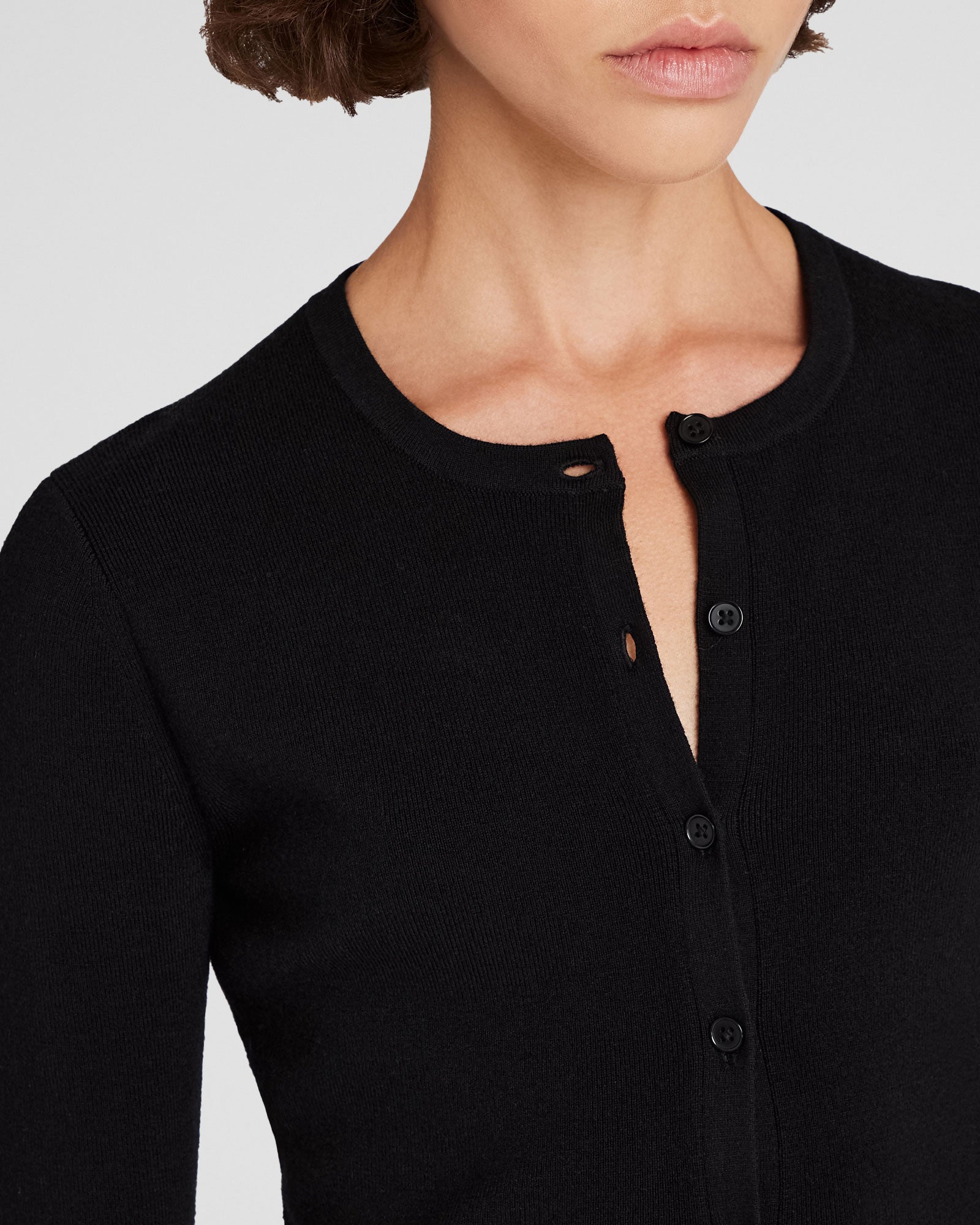 CLUB MONACO - Merino Rib Cropped Cardigan - Black