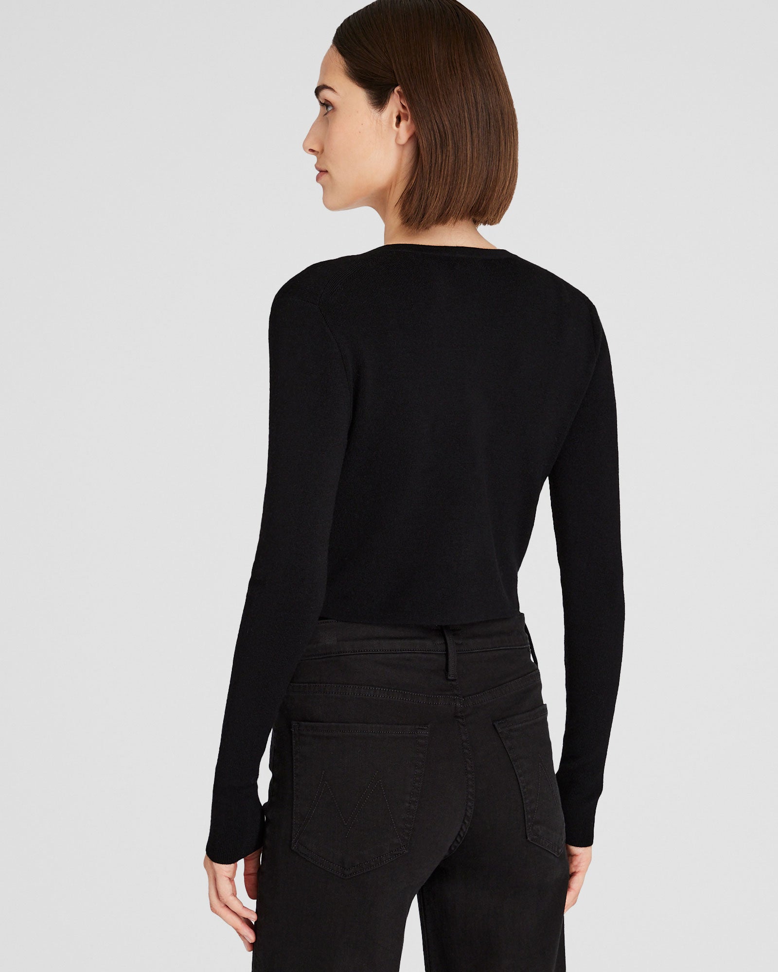 CLUB MONACO - Merino Rib Cropped Cardigan - Black