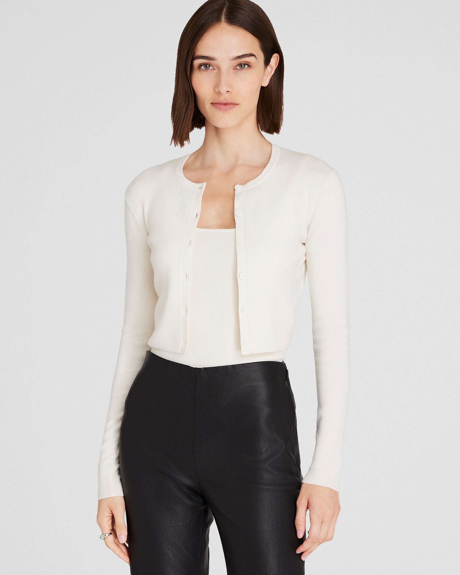 CLUB MONACO - Merino Rib Cropped Cardigan - Ivory