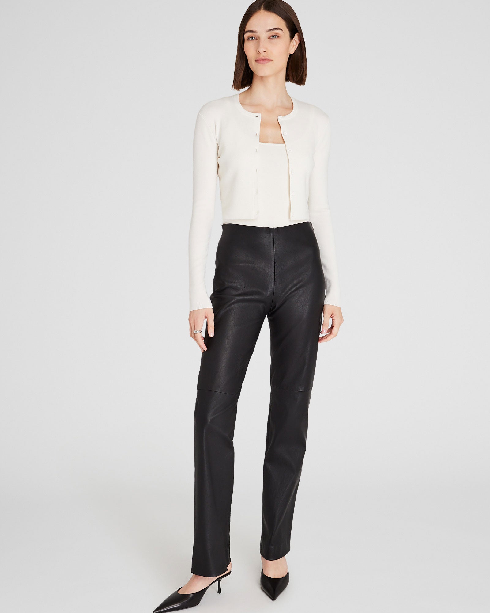 CLUB MONACO - Merino Rib Cropped Cardigan - Ivory