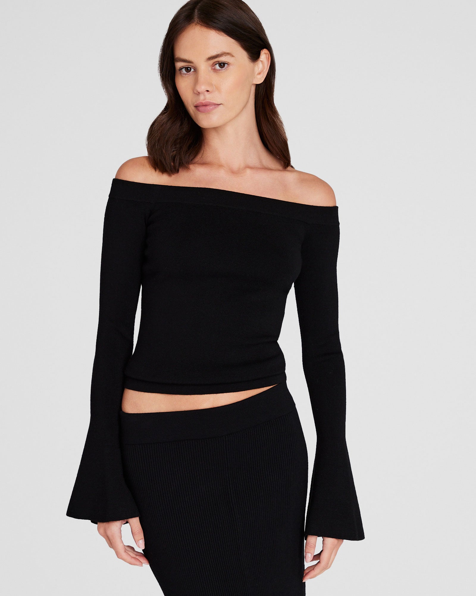 Women's Black Off-The-Shoulder Rib Top | Club Monaco CA