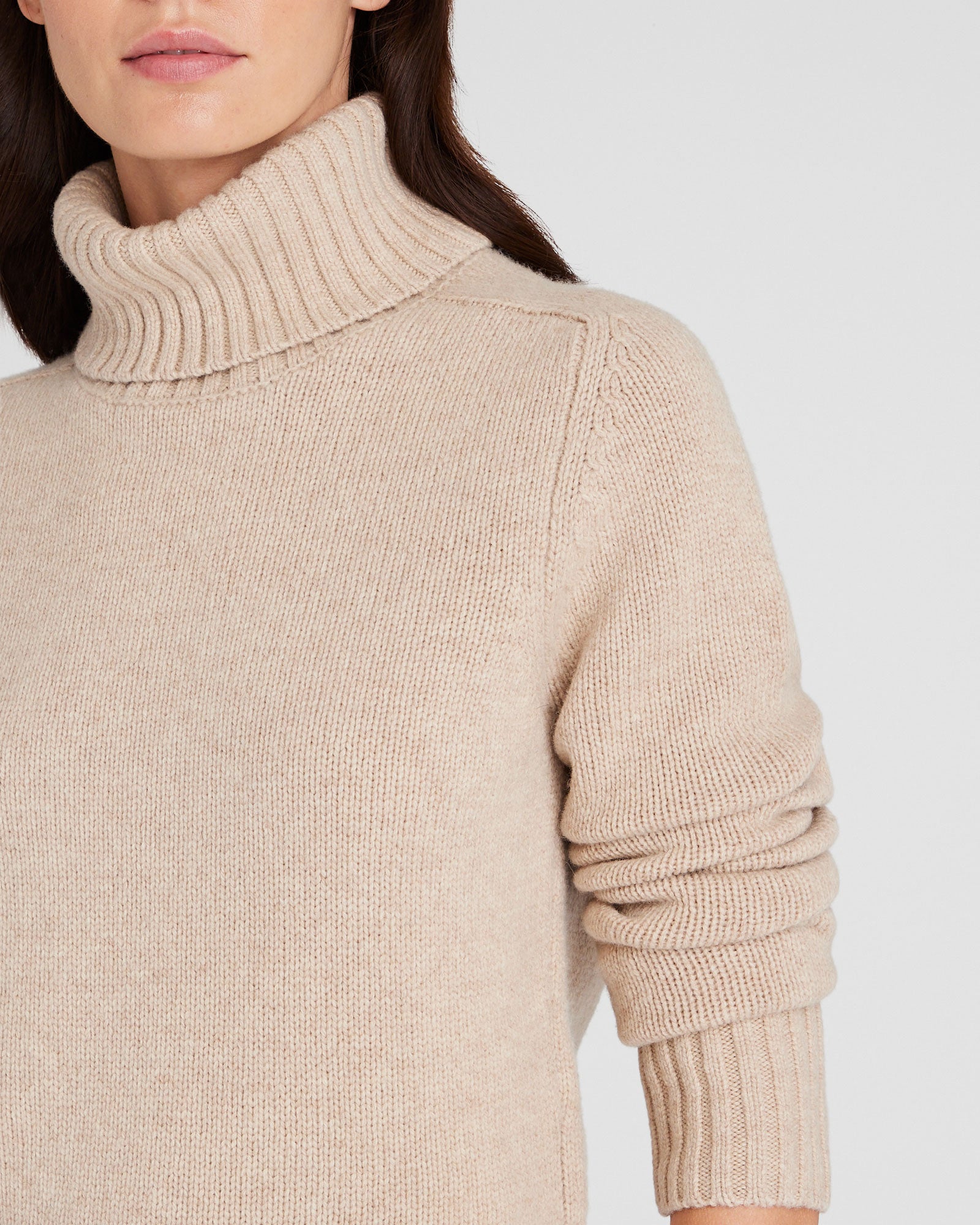 CLUB MONACO - Shrunken Wool Turtleneck - Light Brown Mix