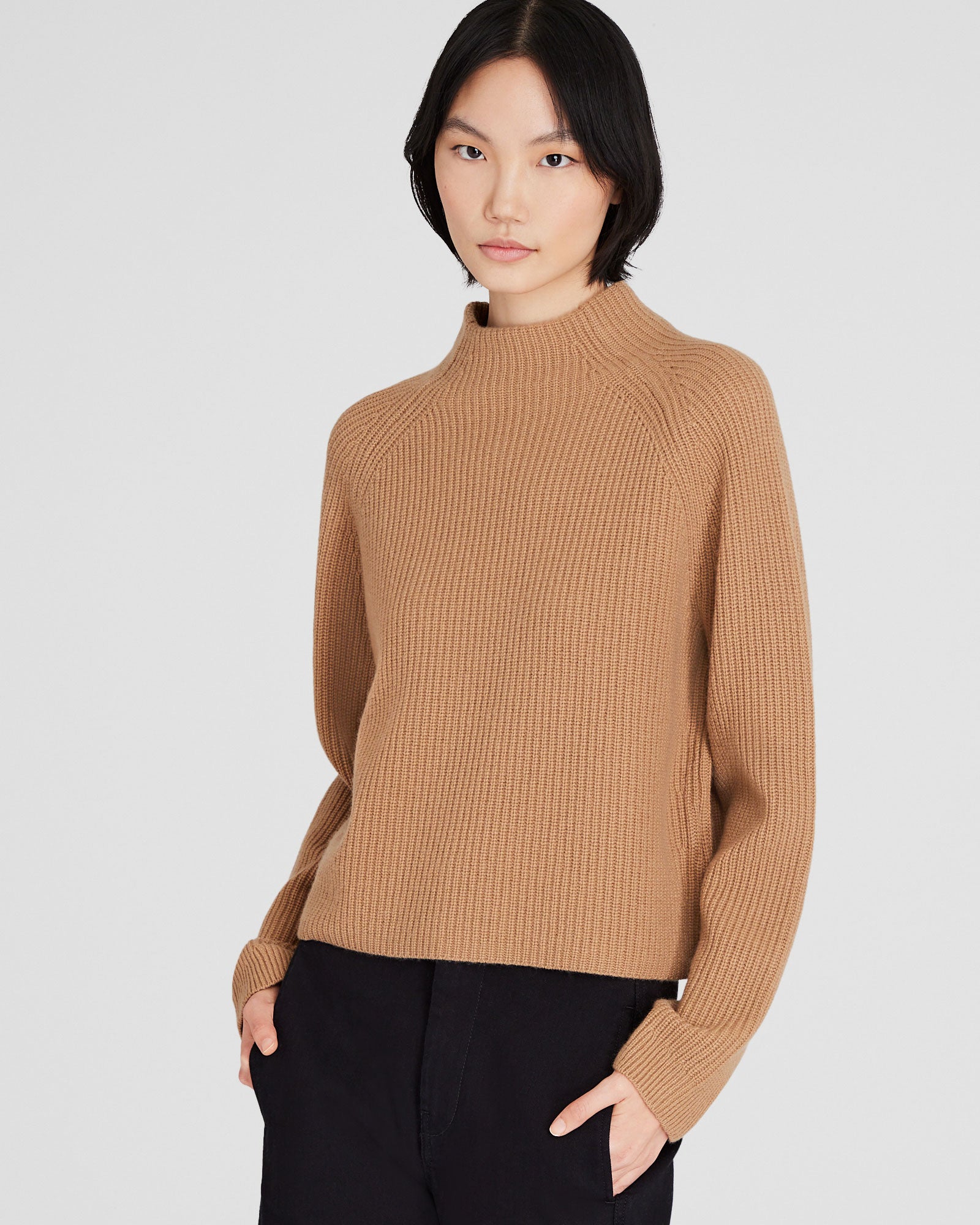CLUB MONACO - Cashmere Cropped Mockneck Sweater - Camel