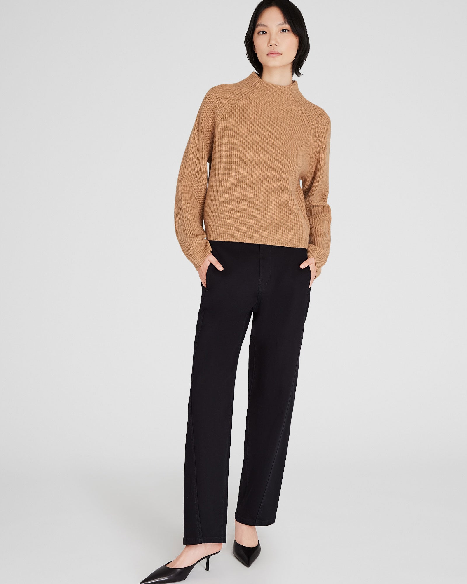 CLUB MONACO - Cashmere Cropped Mockneck Sweater - Camel