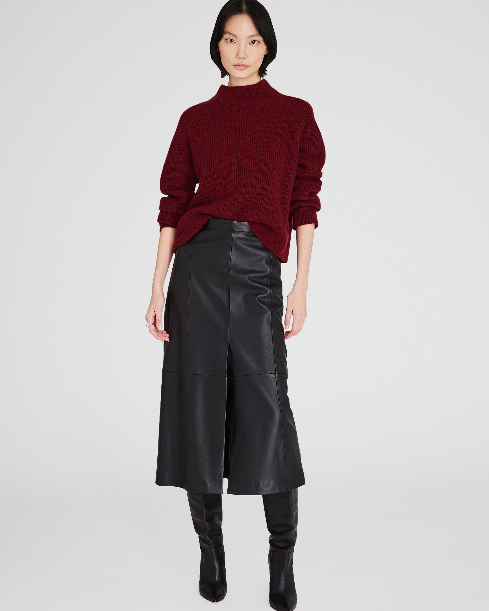 CLUB MONACO - Cashmere Cropped Mockneck Sweater - Burgundy
