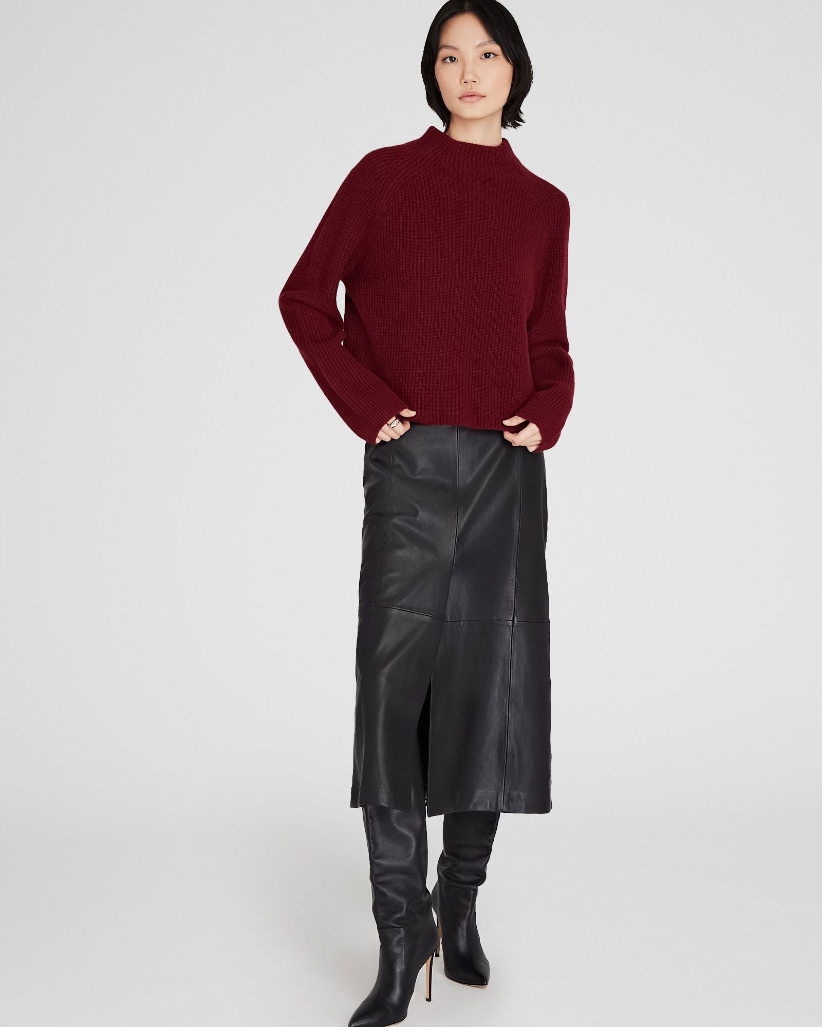CLUB MONACO - Cashmere Cropped Mockneck Sweater - Burgundy