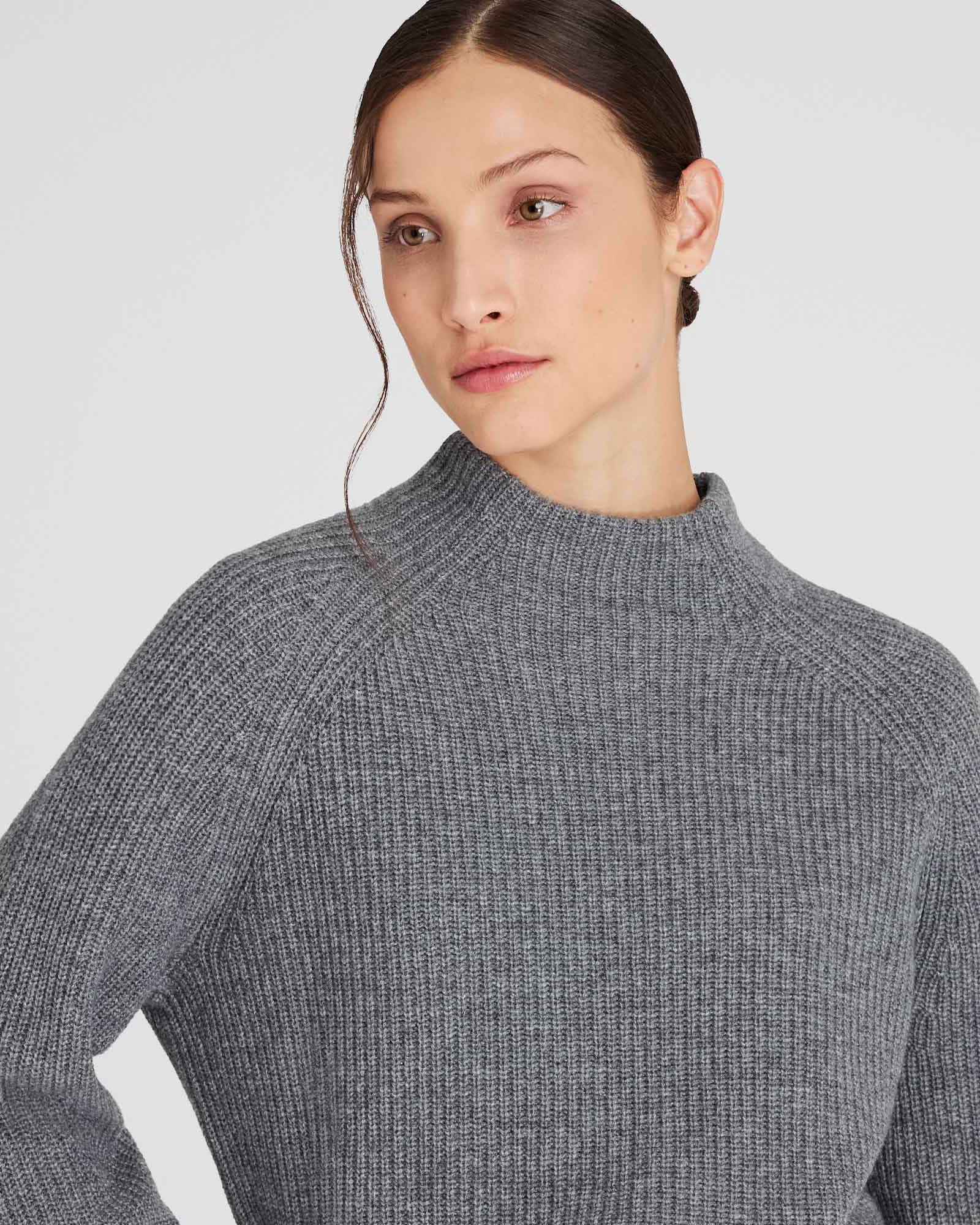 CLUB MONACO - Cashmere Cropped Mockneck Sweater - Charcoal Heather