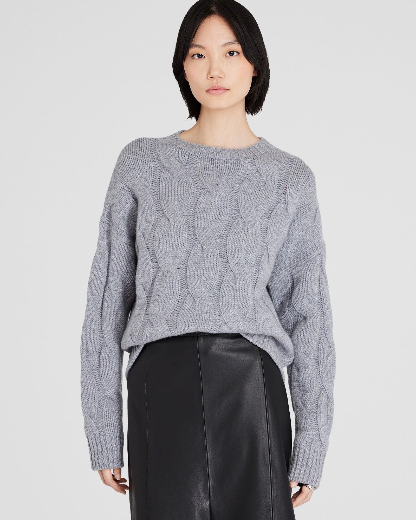 CLUB MONACO - Cashmere Cable-Knit Sweater - Medium Heather Grey