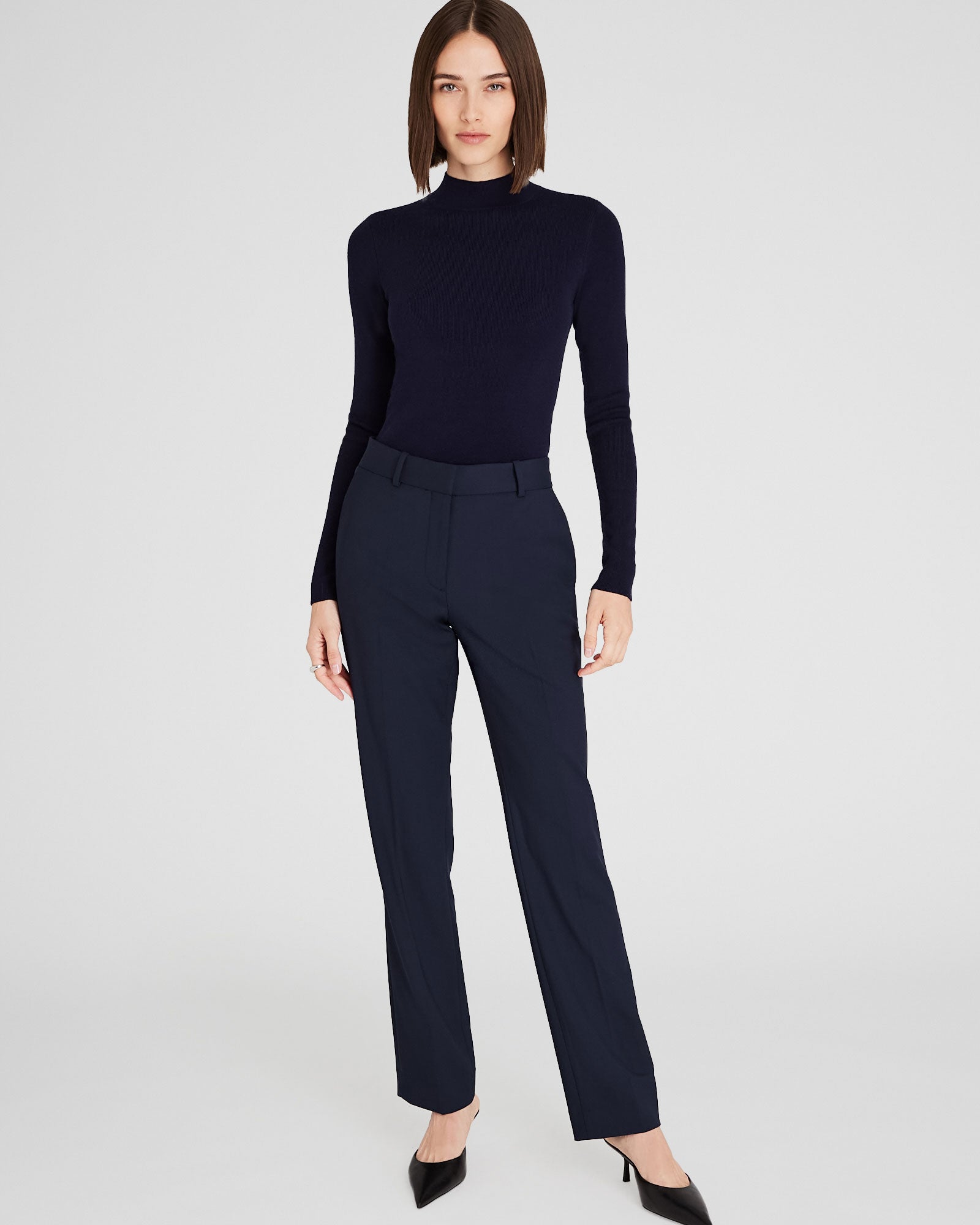 CLUB MONACO - Merino Rib Mockneck Sweater - Navy