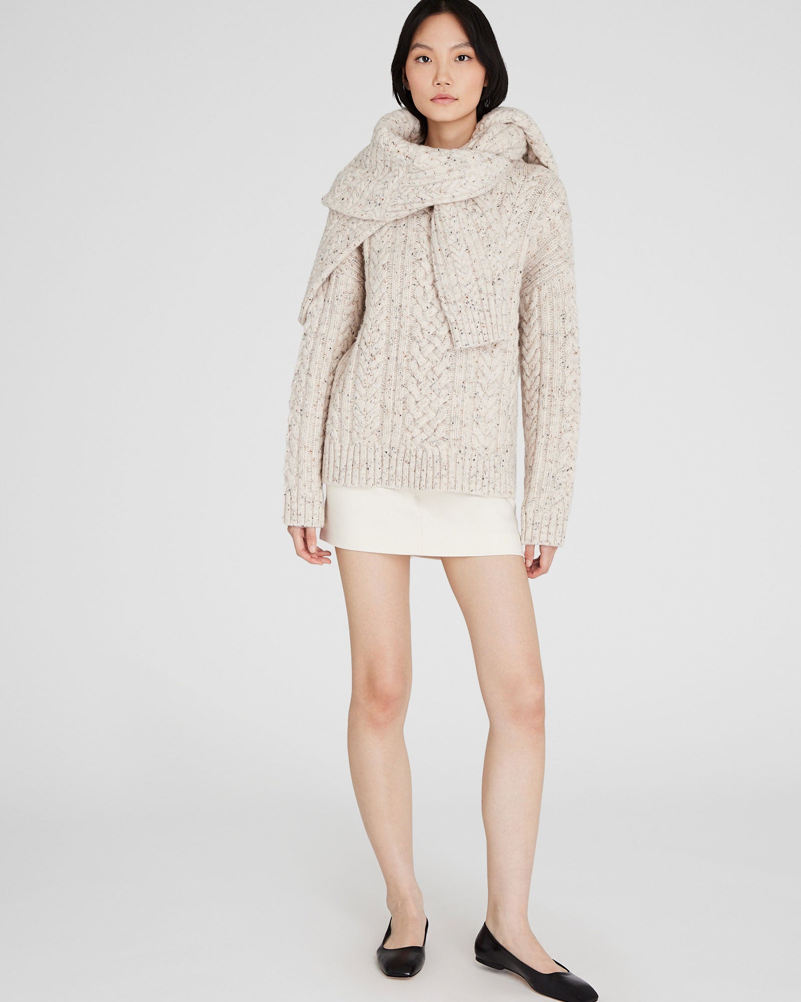 CLUB MONACO - Wool Blend Cable-Knit Donegal Sweater - Ivory
