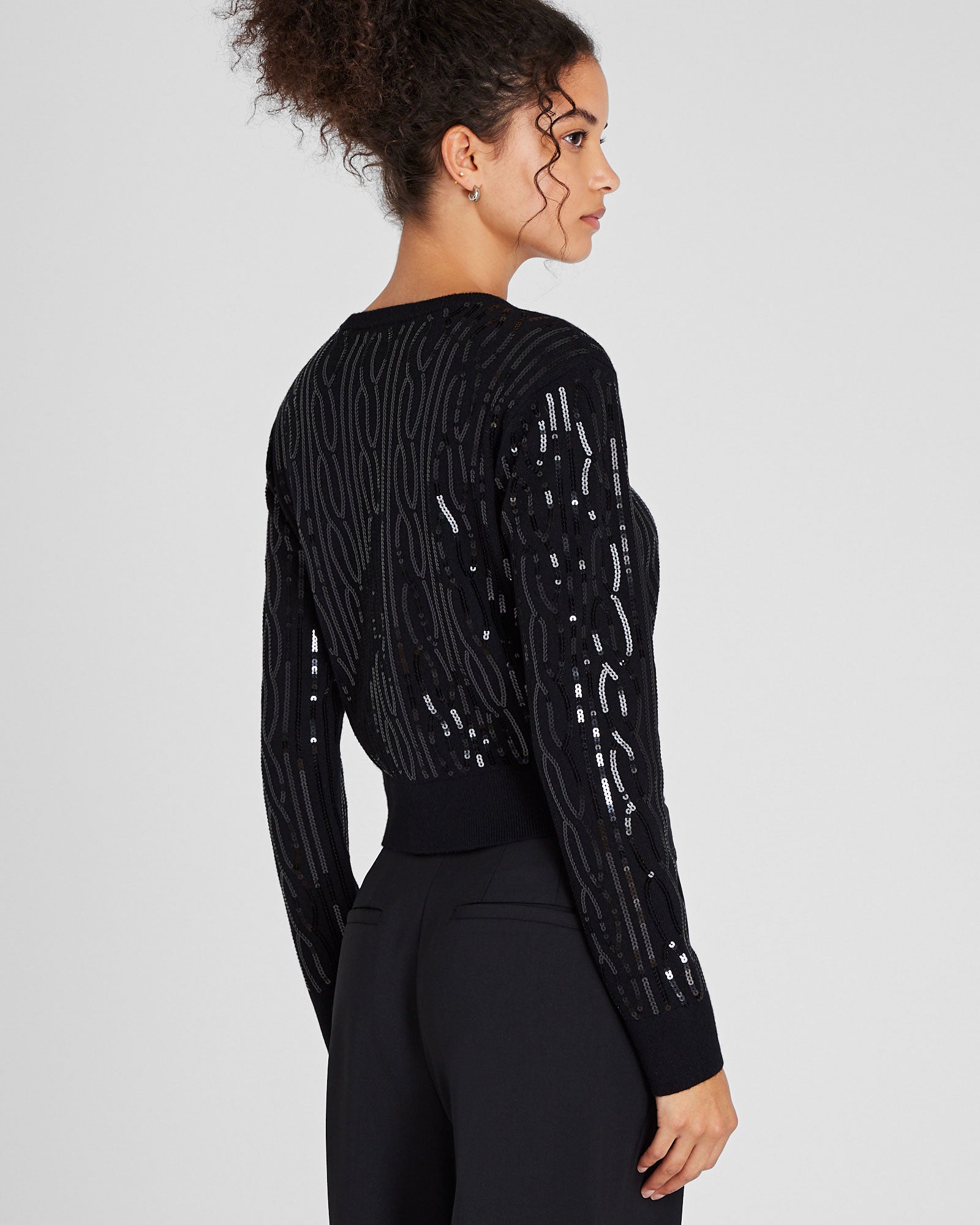 CLUB MONACO - Sequin-Embroidered Shrunken Sweater - Black