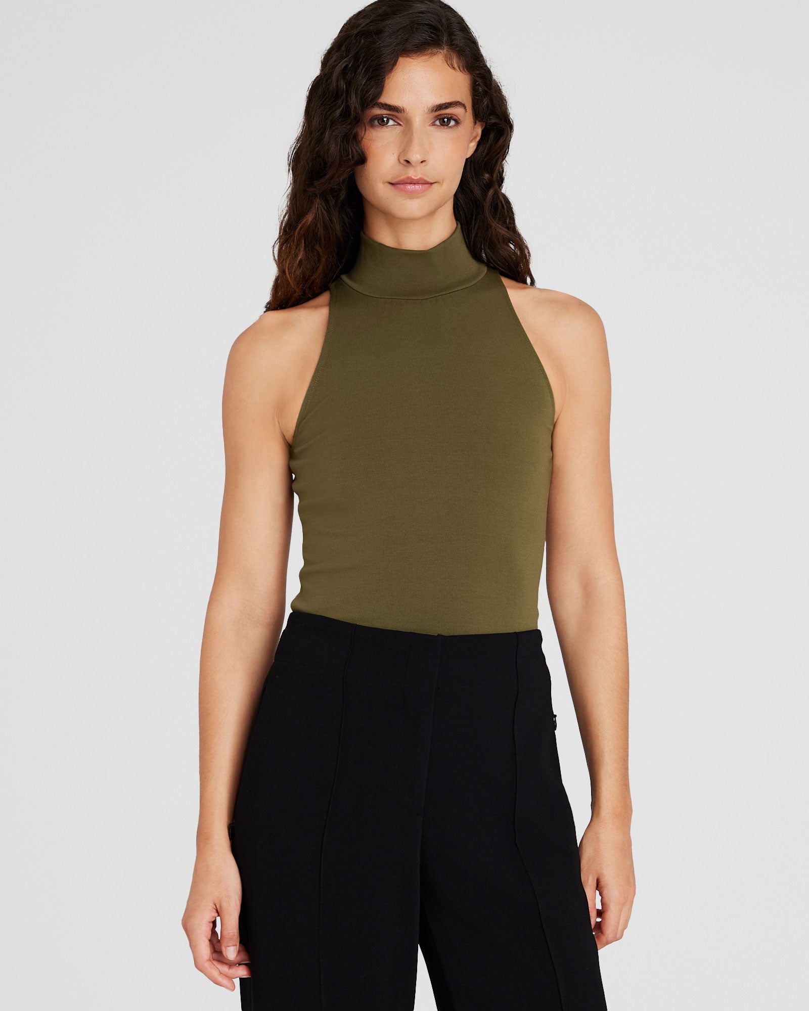 CLUB MONACO - Sleeveless Mockneck Top - Peat Moss