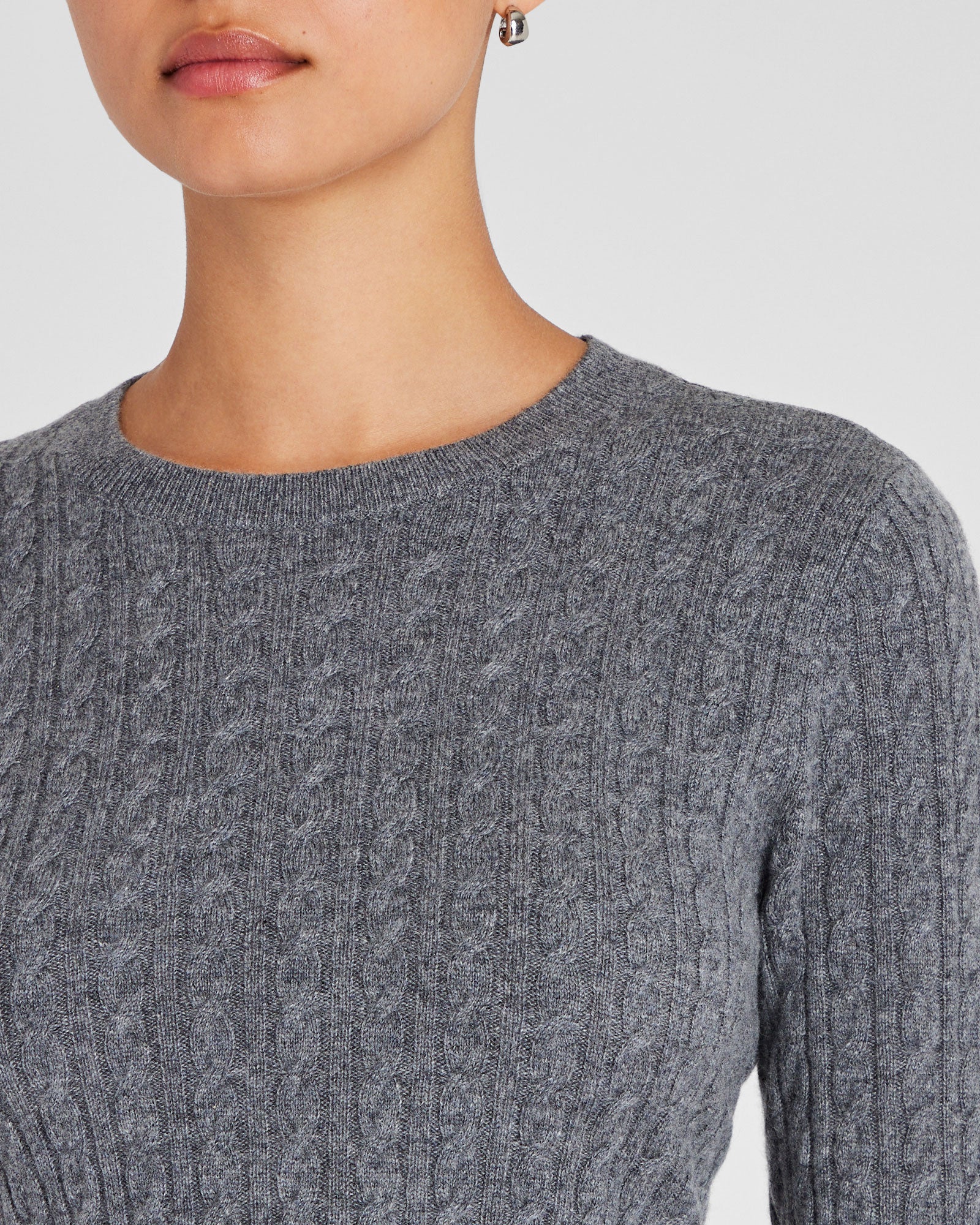 CLUB MONACO - Cashmere Mini-Cable Long-Sleeve Crewneck - Medium Heather Grey