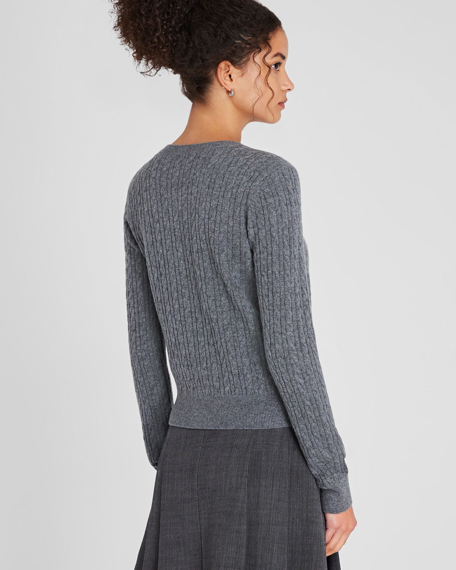 CLUB MONACO - Cashmere Mini-Cable Long-Sleeve Crewneck - Medium Heather Grey