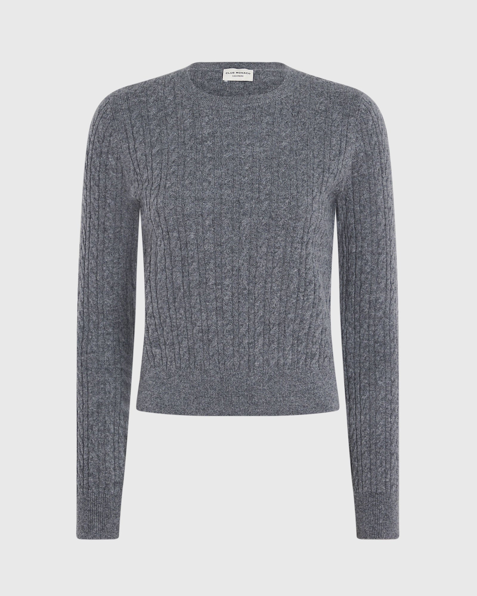 CLUB MONACO - Cashmere Mini-Cable Long-Sleeve Crewneck - Medium Heather Grey