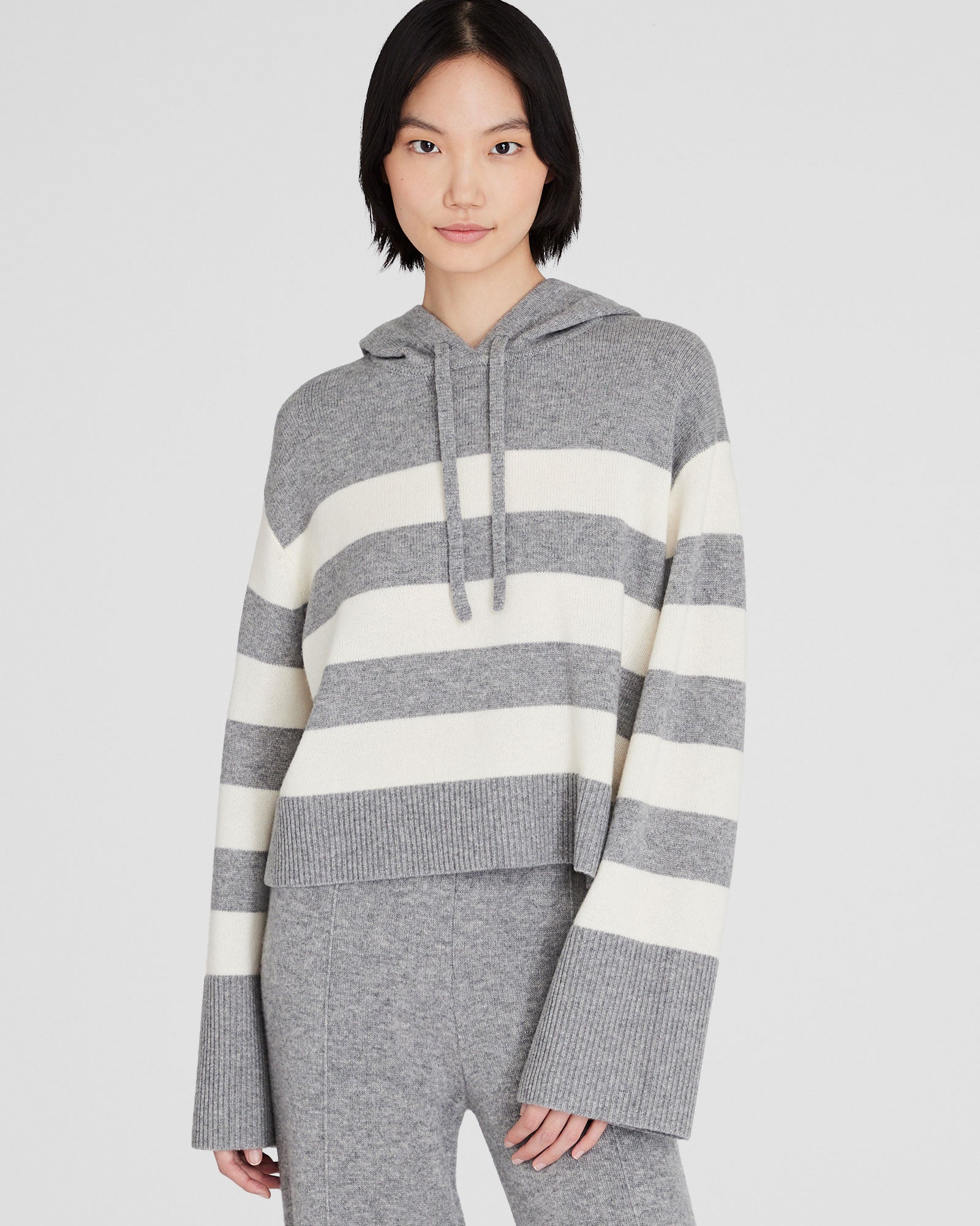 CLUB MONACO - Striped Relaxed Wool-Cashmere Hoodie - Medium Grey Base