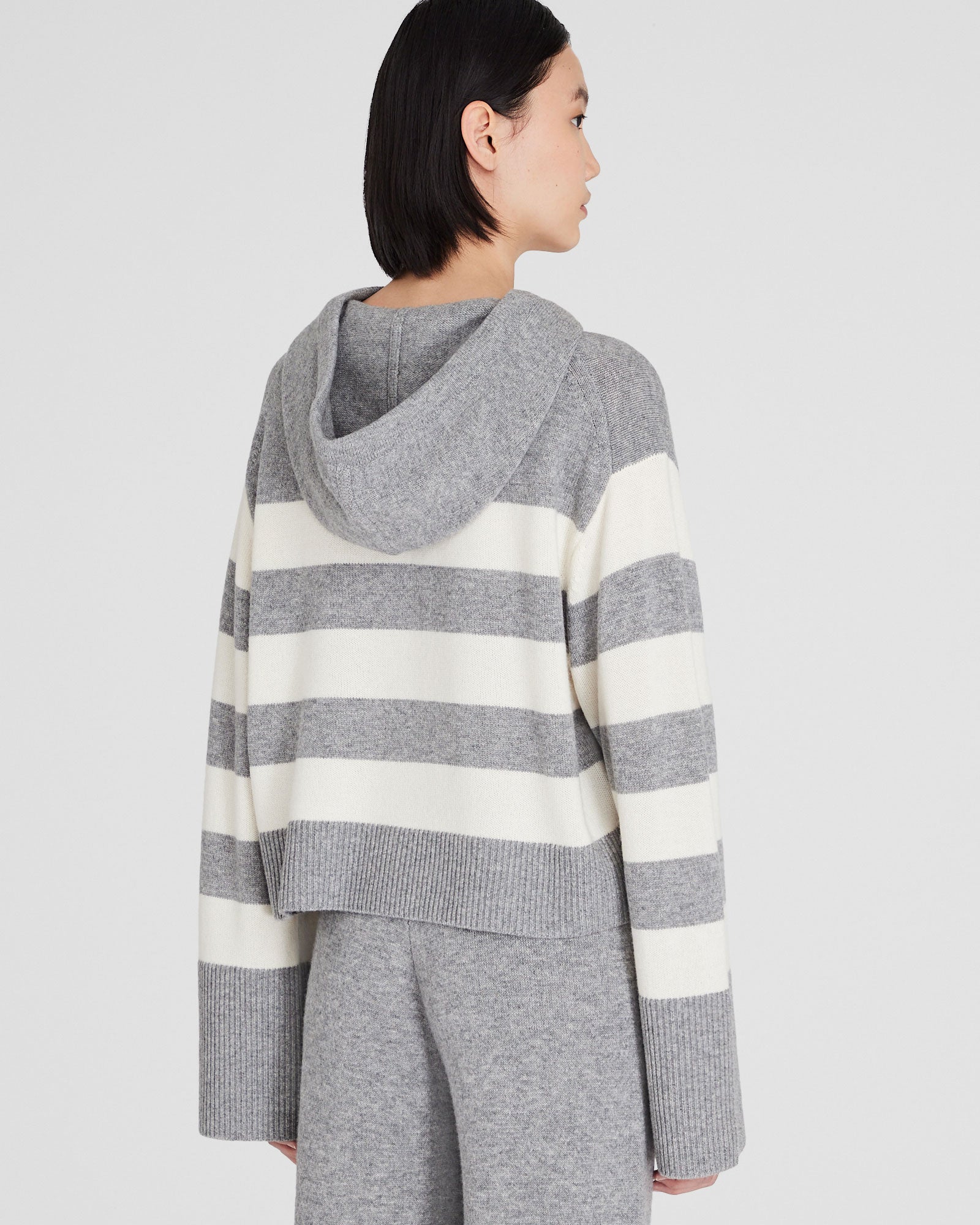 CLUB MONACO - Striped Relaxed Wool-Cashmere Hoodie - Medium Grey Base