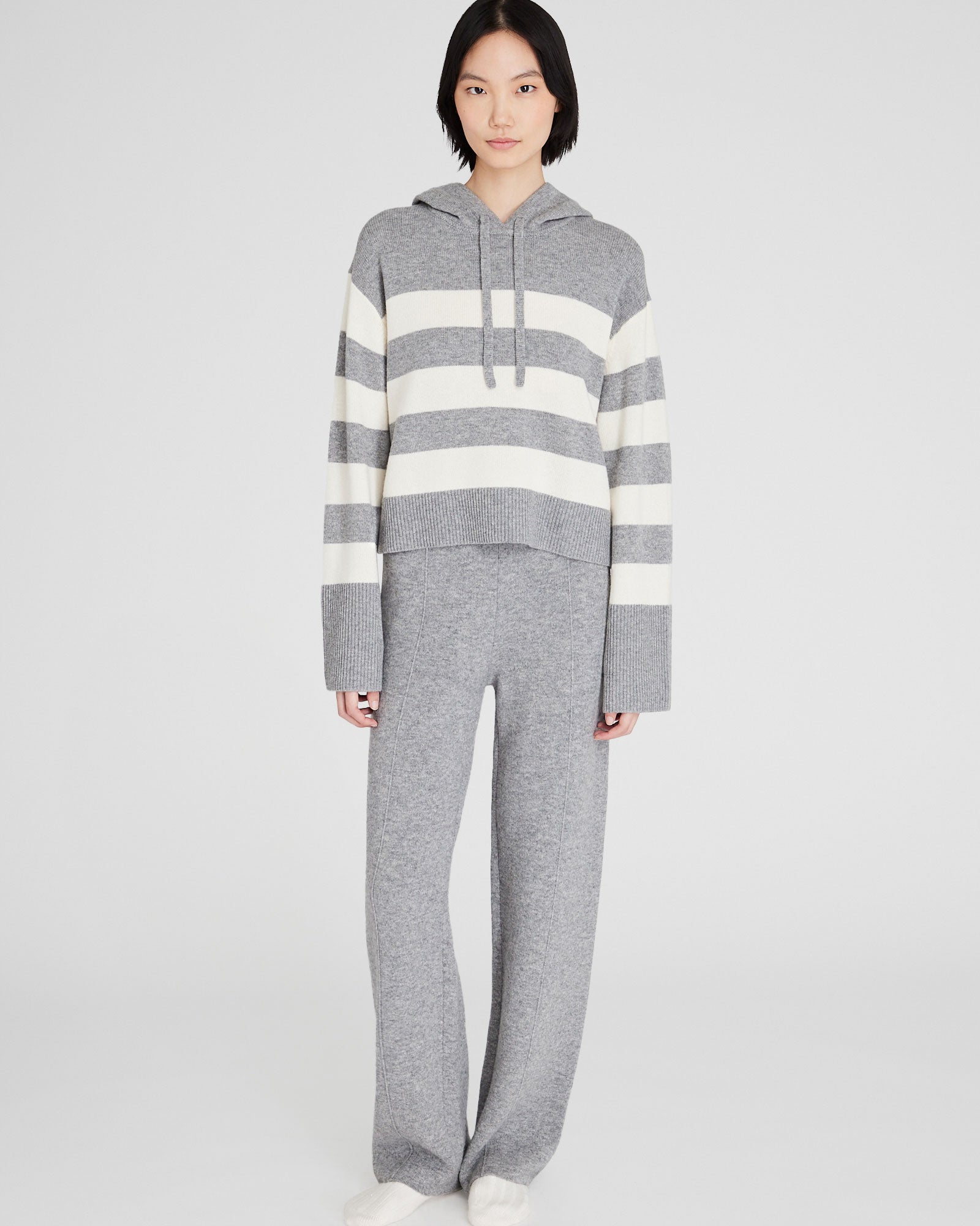 CLUB MONACO - Striped Relaxed Wool-Cashmere Hoodie - Medium Grey Base