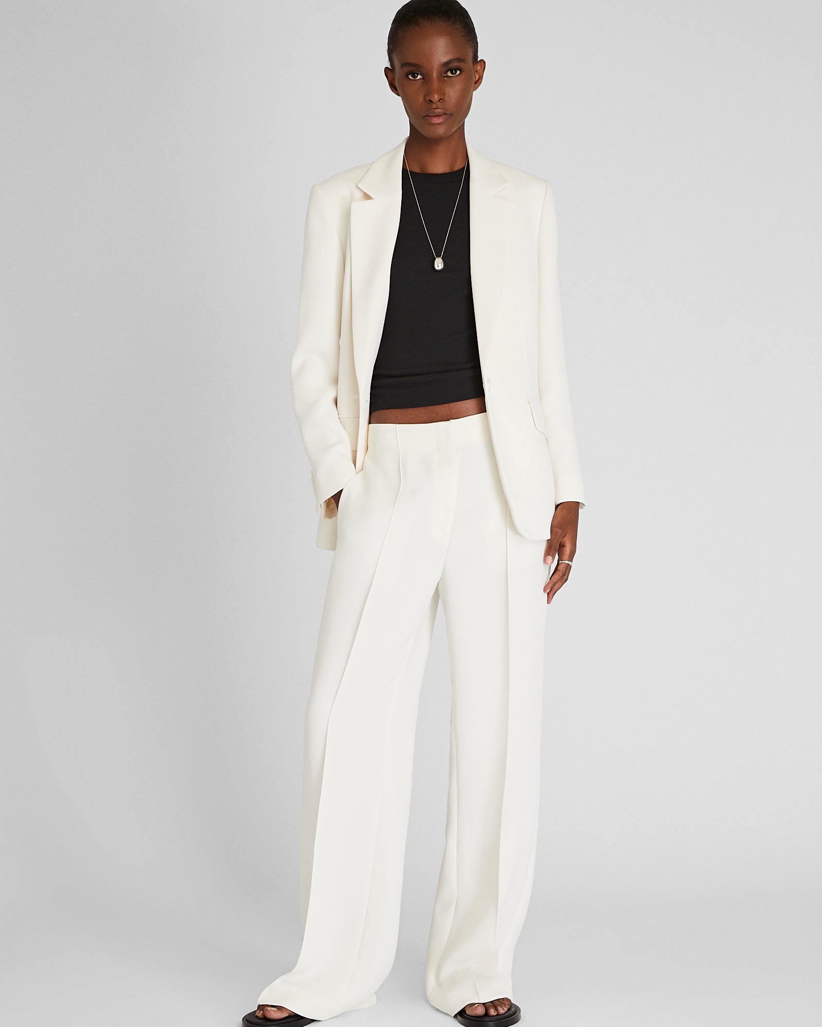 CLUB MONACO - Pantalon en crêpe à taille haute - Blanc Cassé