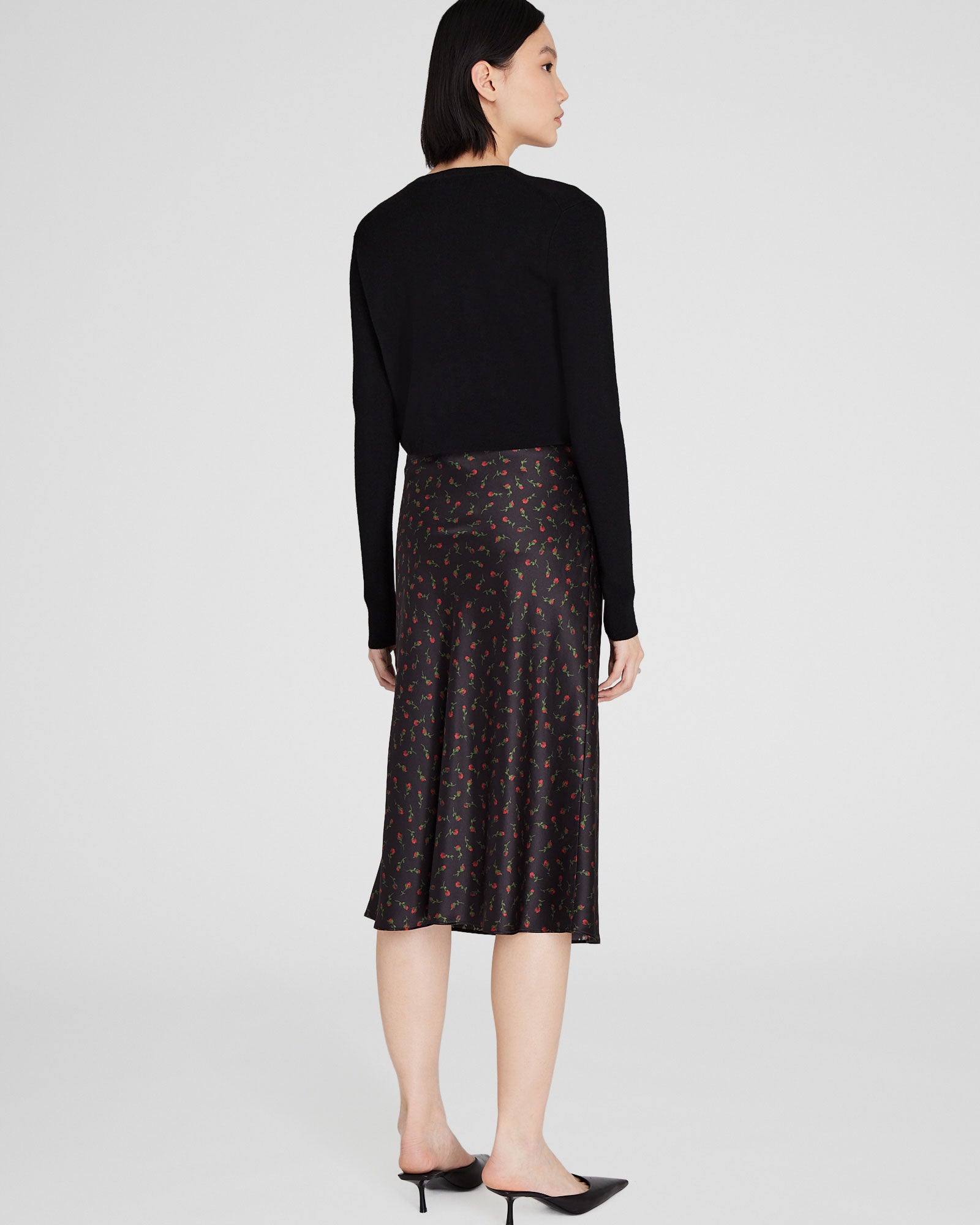 CLUB MONACO - Floral Print Silk Charmeuse Midi Skirt - Porto