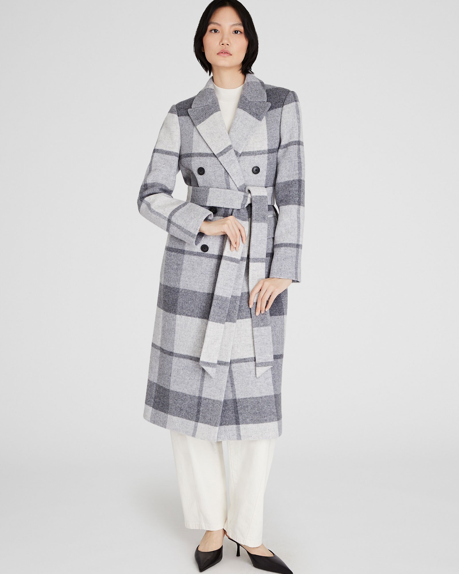 CLUB MONACO - Manteau croisé ceinturé - Blanc Cassé