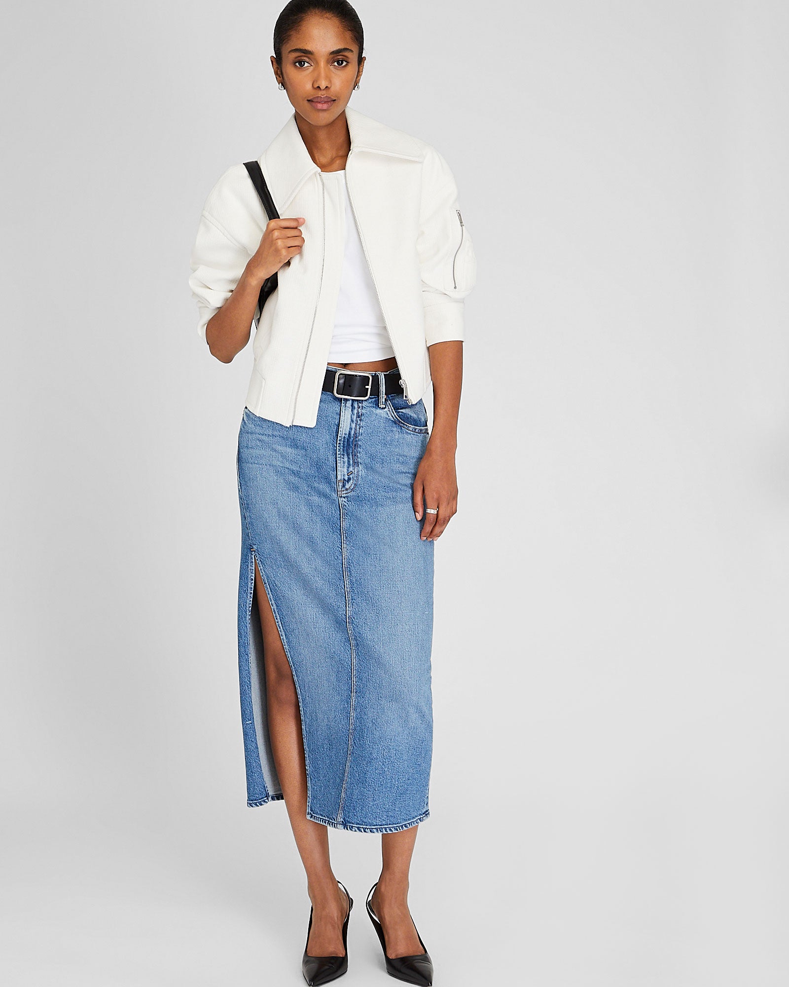 CLUB MONACO - MOTHER The Split Second Denim Midi Skirt - Denim