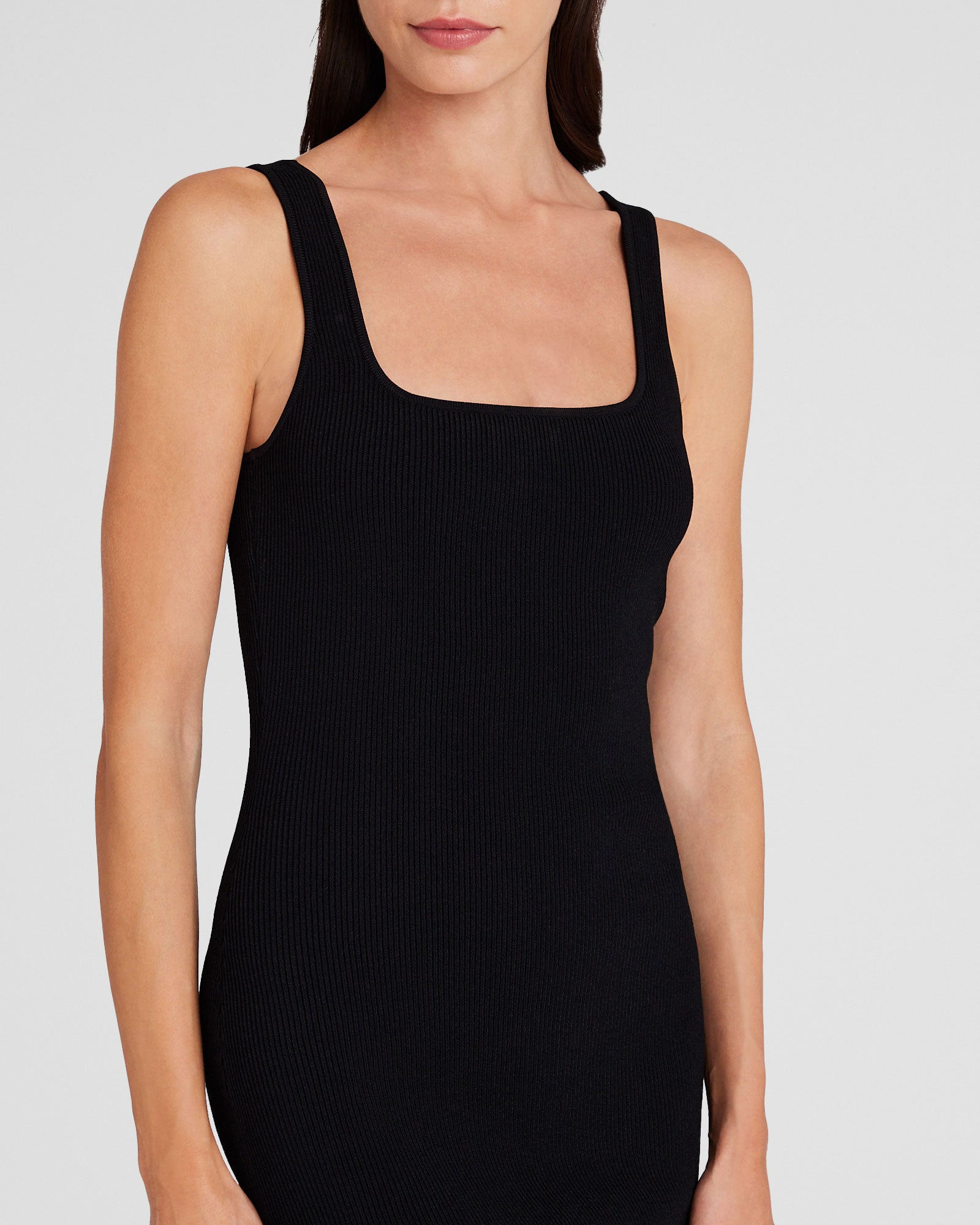 CLUB MONACO - Robe midi en maille à col carré - Noir