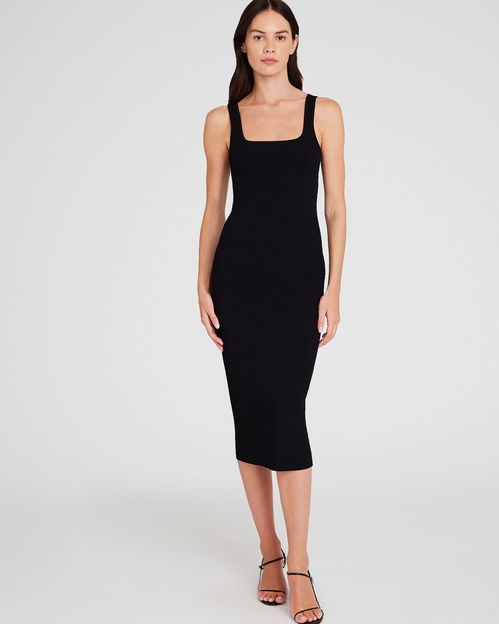 CLUB MONACO - Robe midi en maille à col carré - Noir