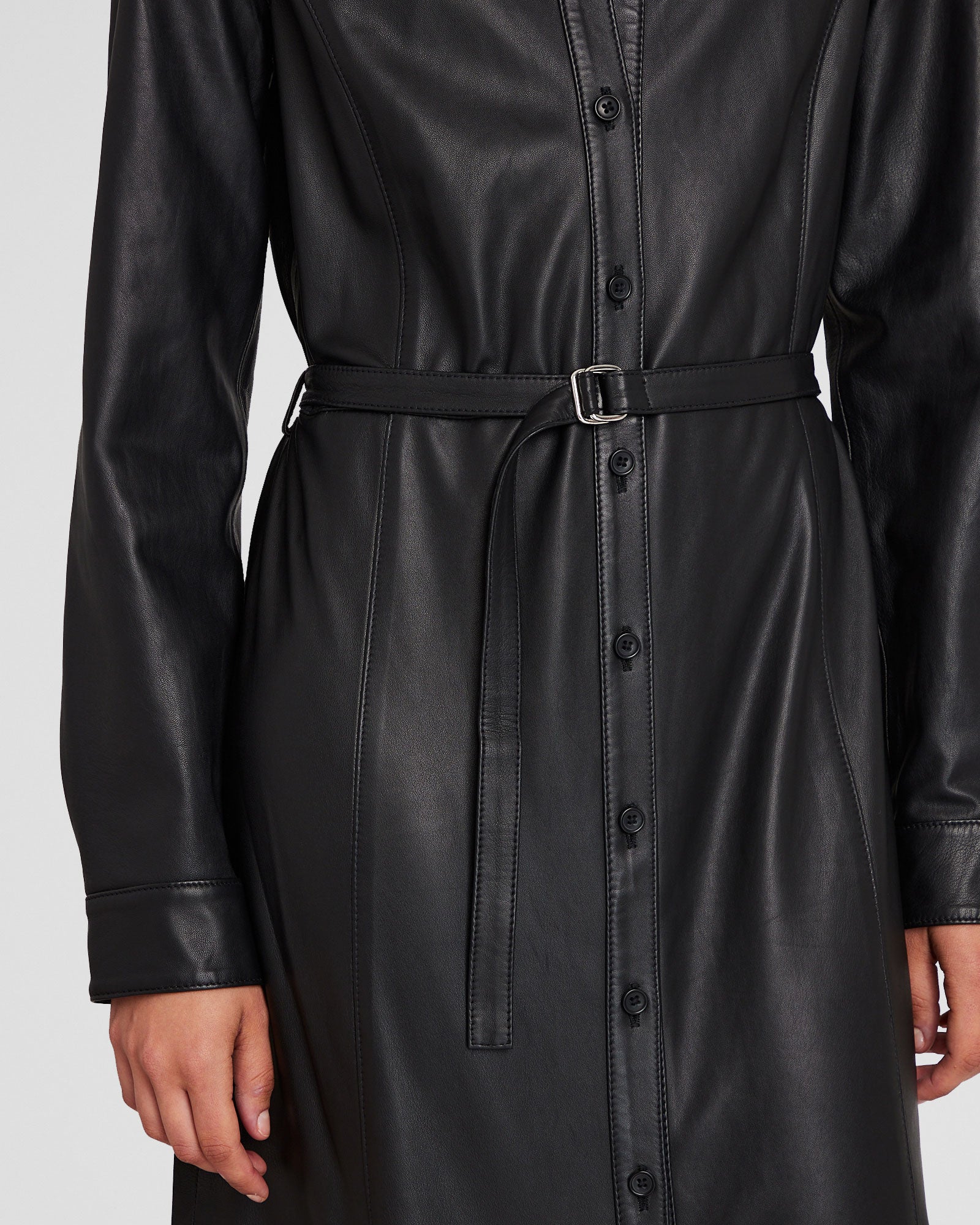 CLUB MONACO - Leather Midi Shirt Dress - Black