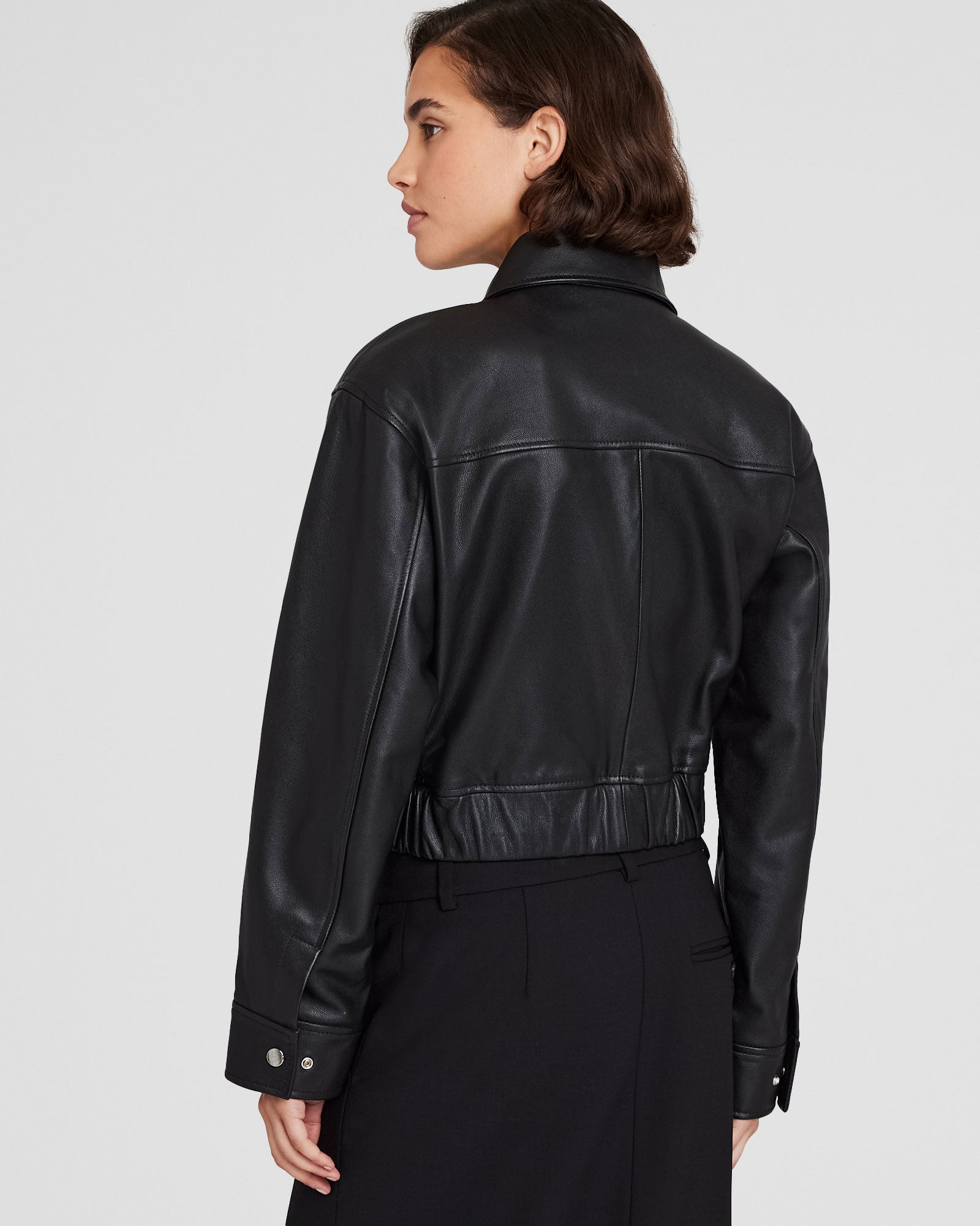 CLUB MONACO - Veste aviateur en cuir - Noir